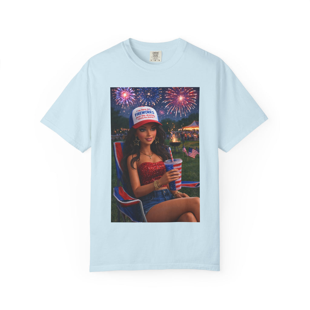 Independence Day Patriotic Graphic T-Shirt — 'Pretty Petty' Fireworks Design