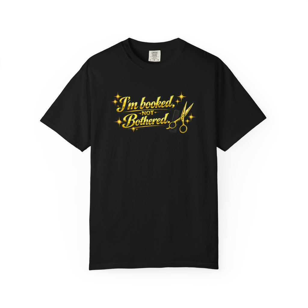I'm Booked Not Bittered Barber T‑Shirt — Vintage Barber Scissors Design