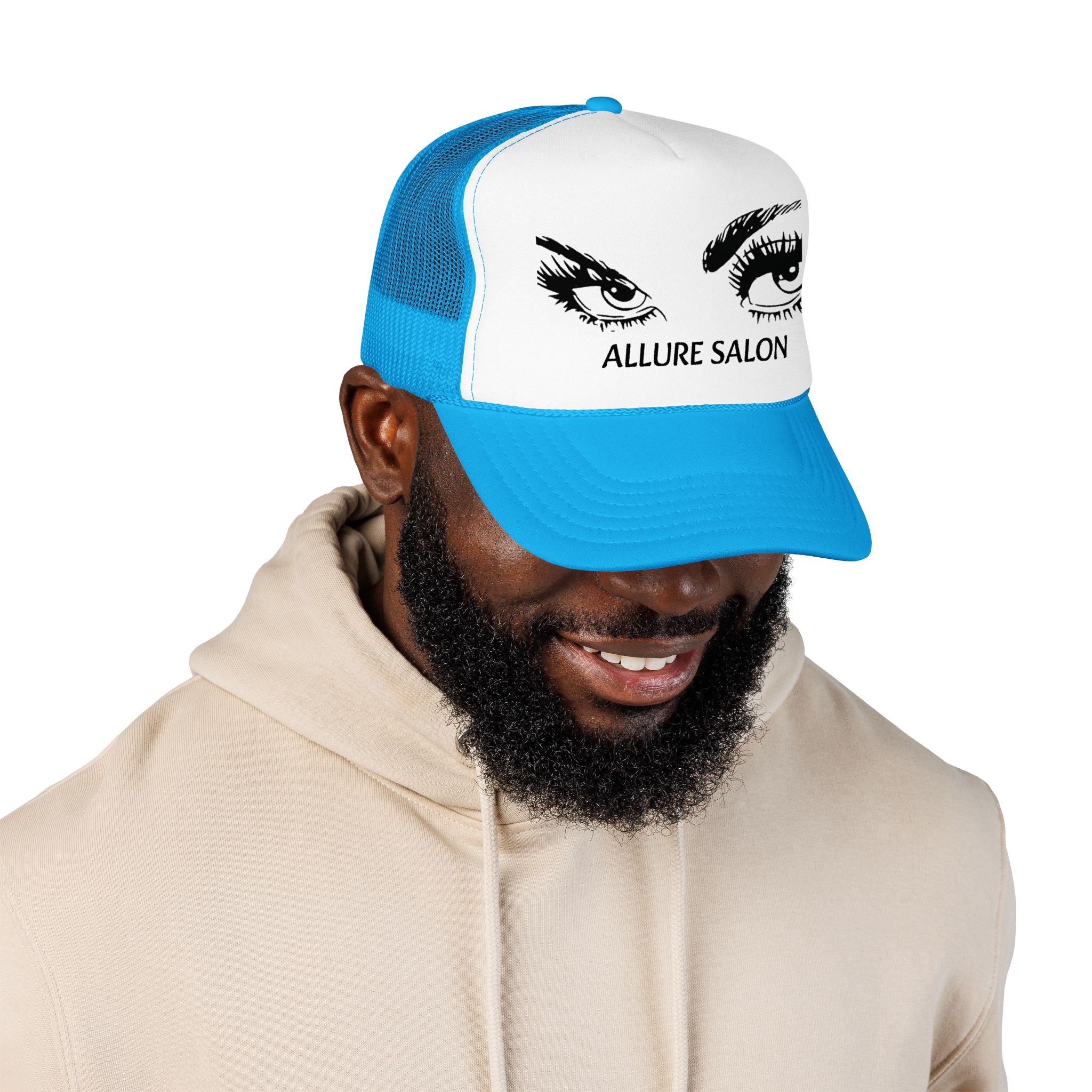 Allure Salon Trucker Hat — Embroidered Eye Logo Foam Cap
