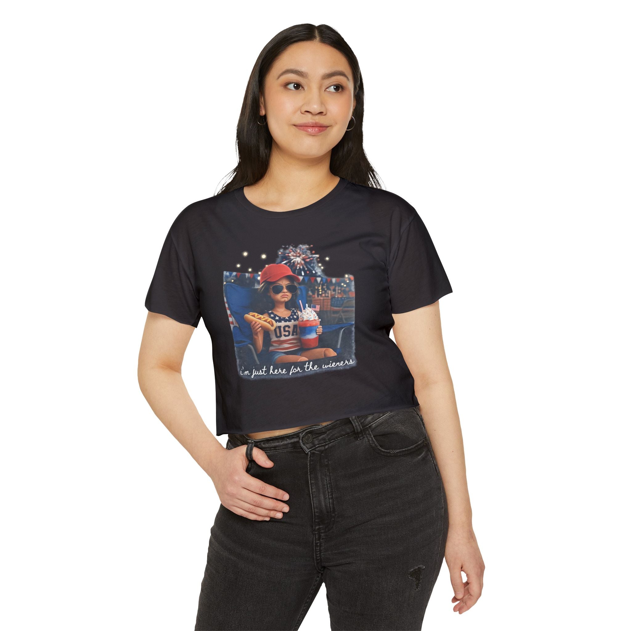 Festival Crop Top — 'I'm Just Here for the Wieners' USA Picnic Graphic