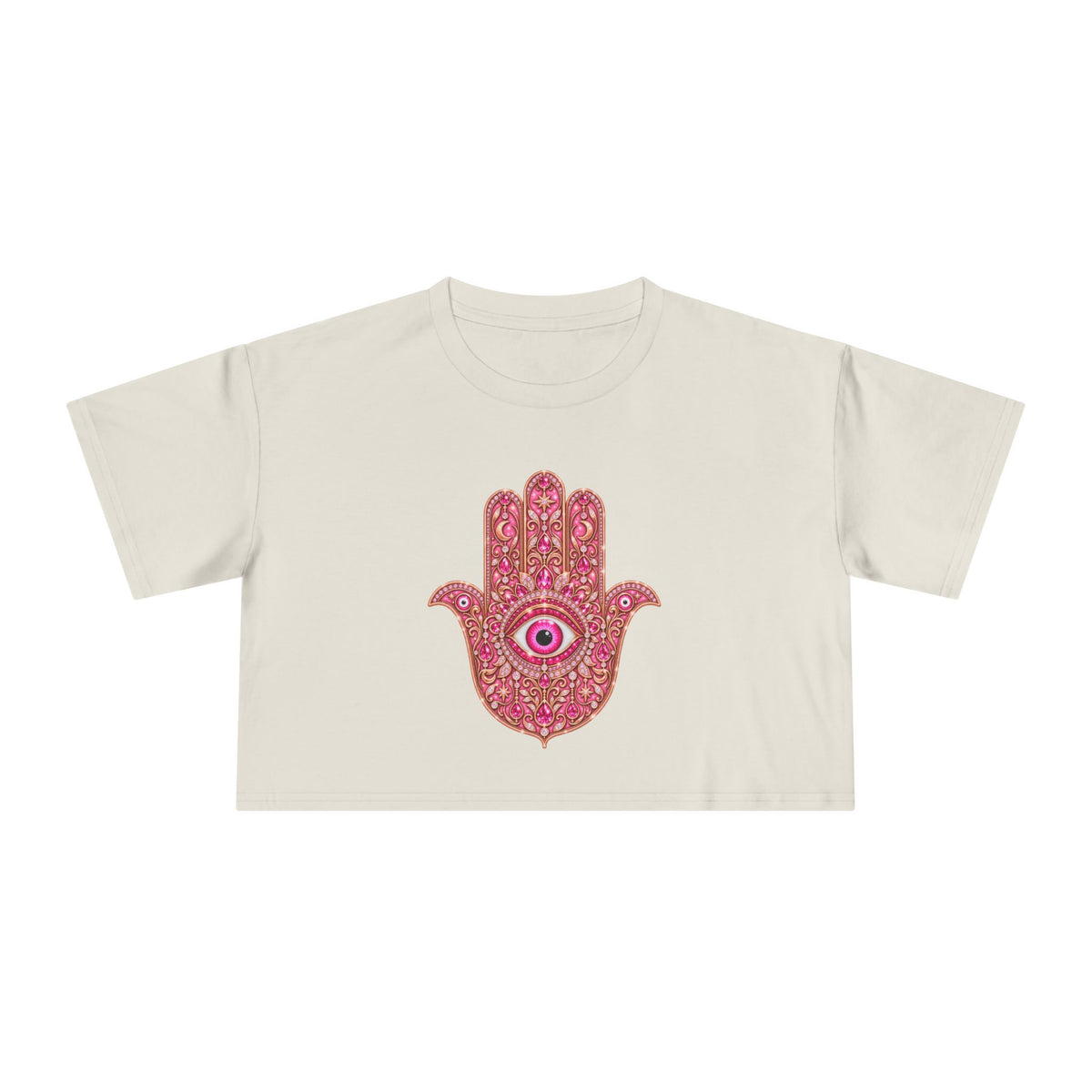 Women's Hamsa Hand Crop Tee – Pink Evil Eye Protection
