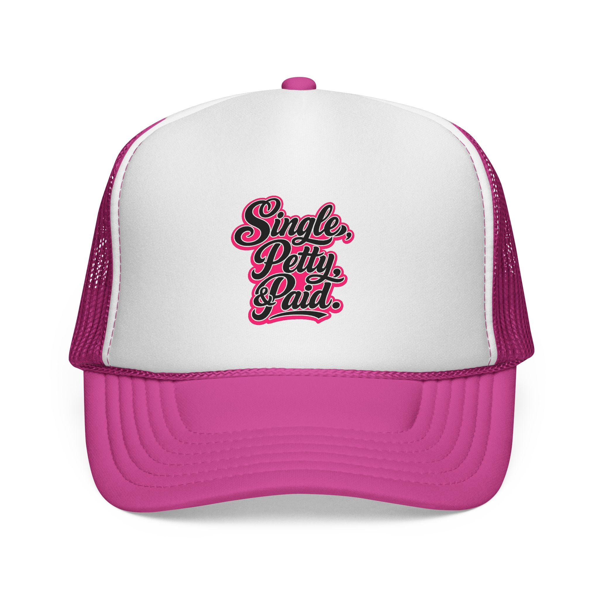 Trucker Hat — "Single, Petty & Paid" Retro Script Cap