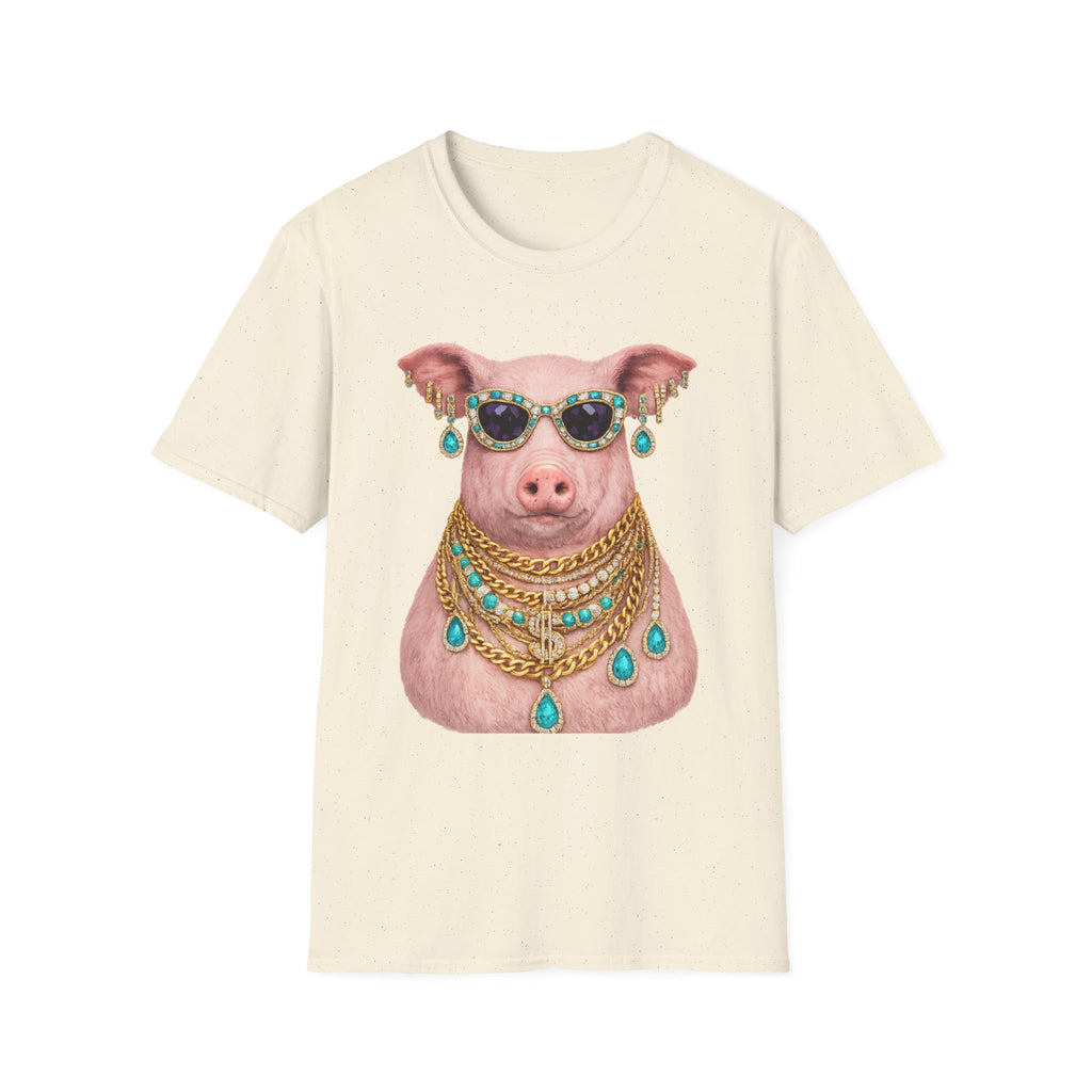 Pig with Sunglasses & Jewelry T-Shirt — Glamorous Bling Pig Tee
