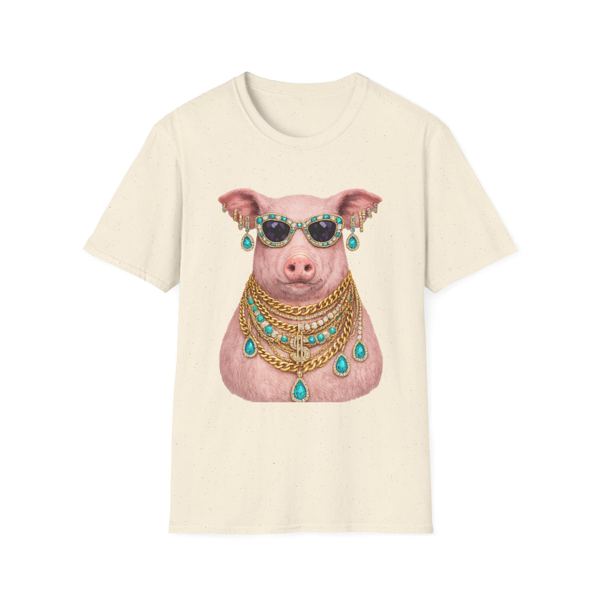 Pig with Sunglasses & Jewelry T-Shirt — Glamorous Bling Pig Tee