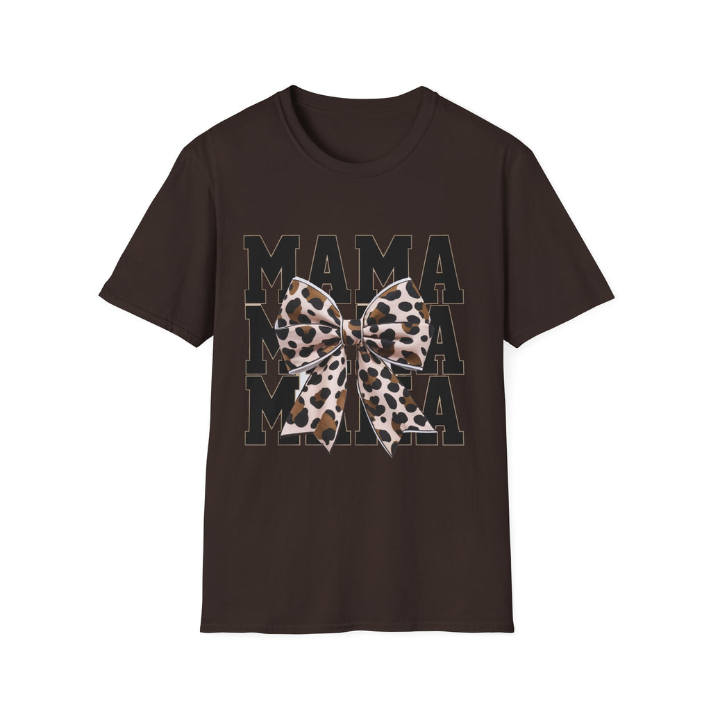 Mama Leopard Bow T-Shirt — Graphic Mama Tee for Moms, Mother's Day Gift