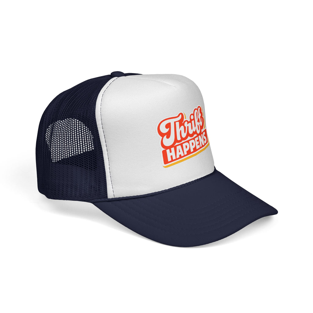 Thrift Happens Trucker Hat — Retro Thrifting Mesh Cap