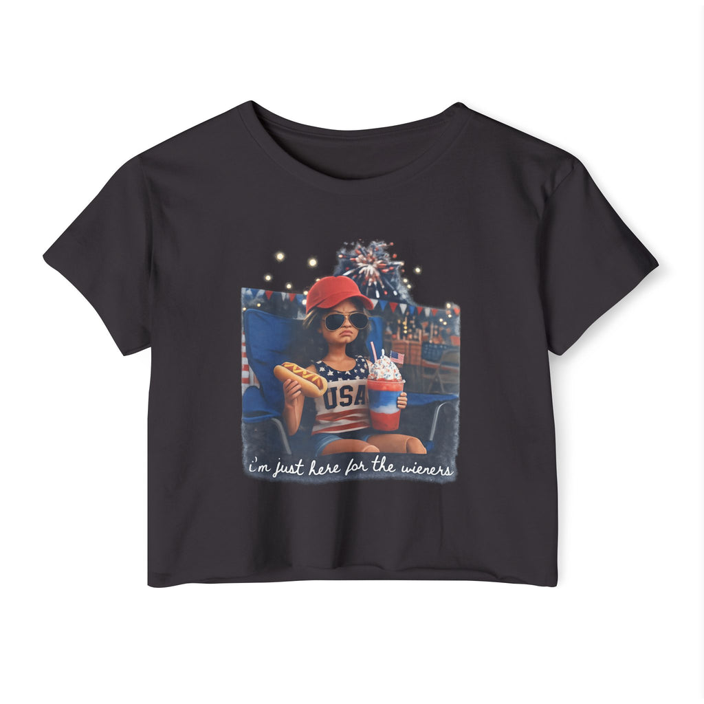 Festival Crop Top — 'I'm Just Here for the Wieners' USA Picnic Graphic
