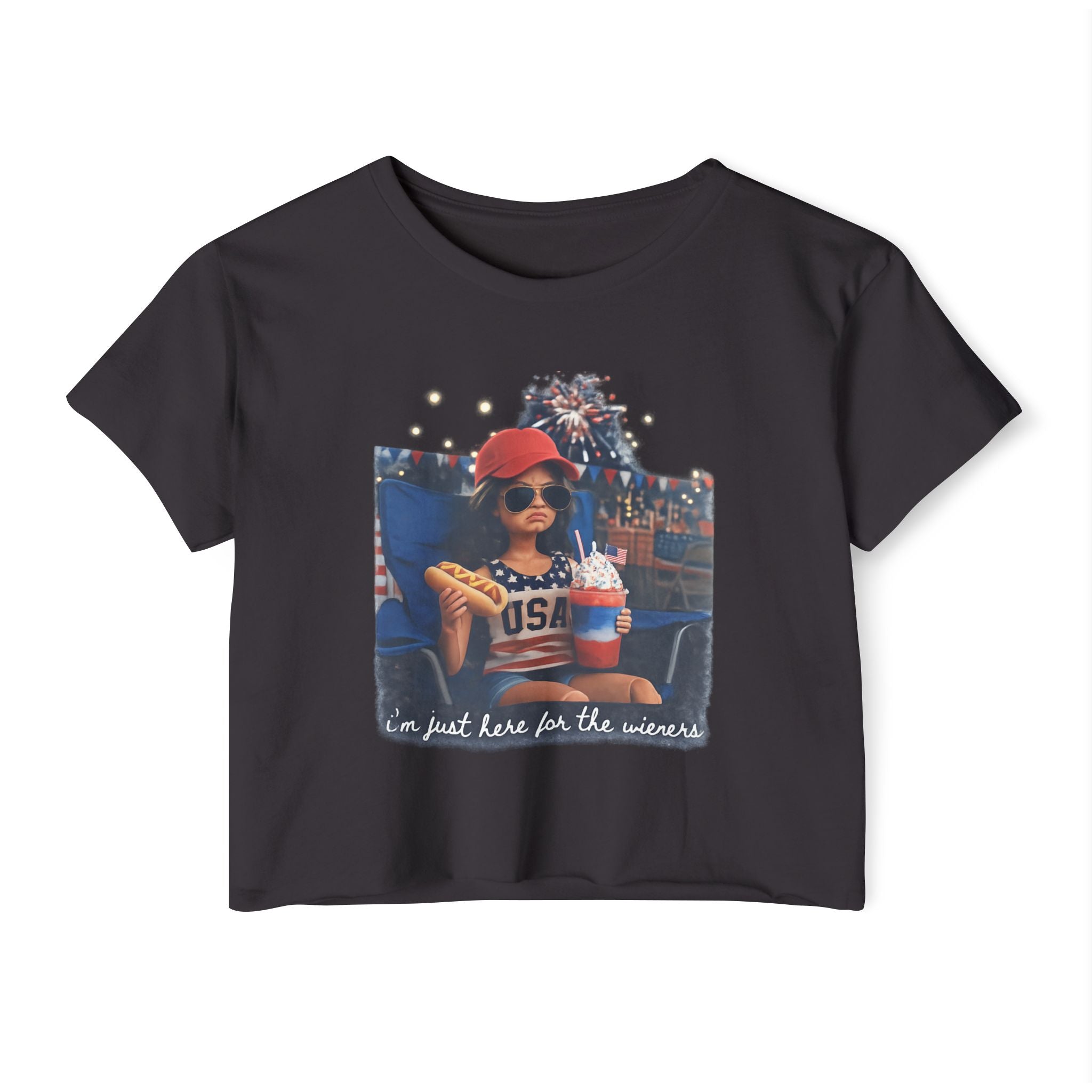 Festival Crop Top — 'I'm Just Here for the Wieners' USA Picnic Graphic