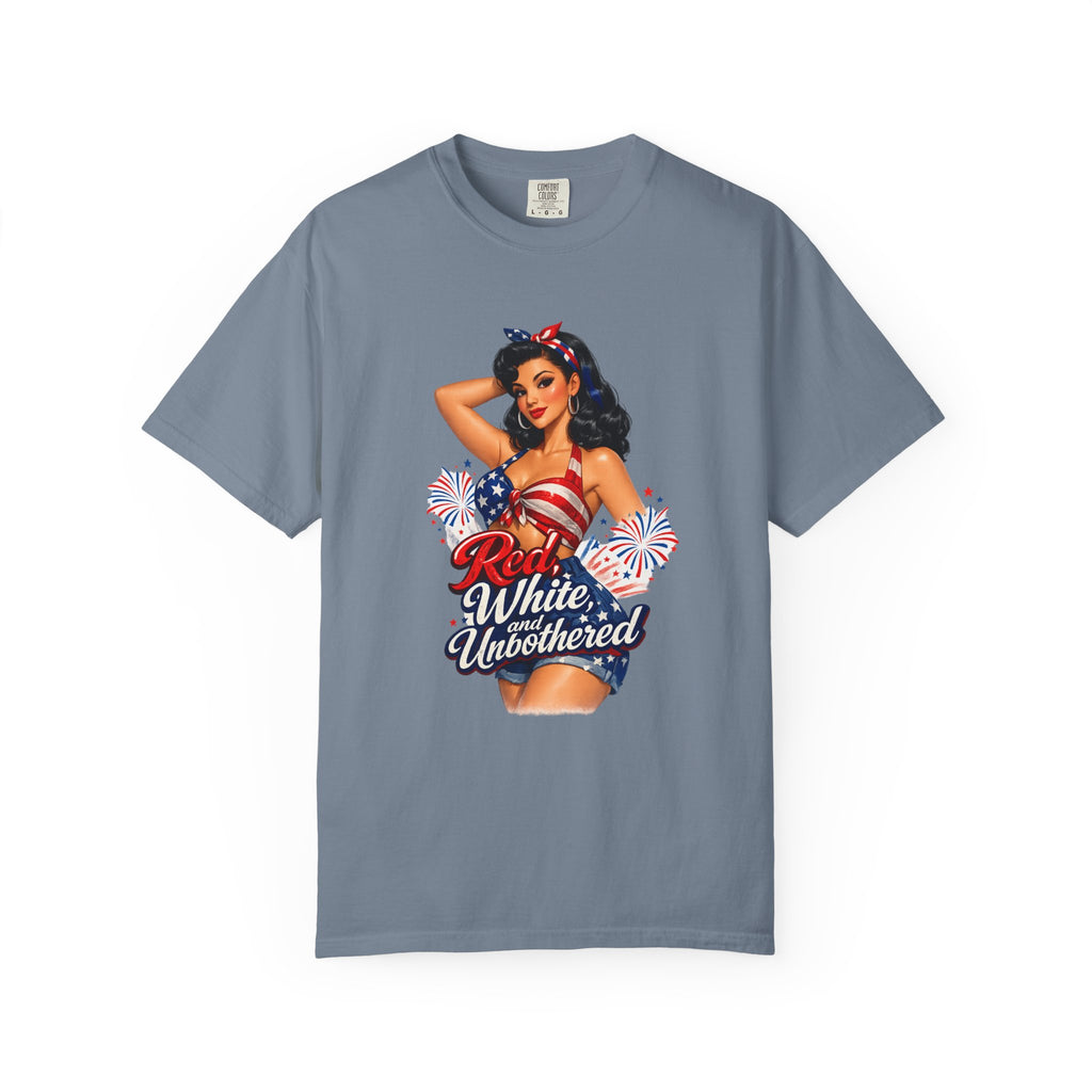 Patriotic Pin-Up T-Shirt — “Red White & Unbothered” 4th of July Tee