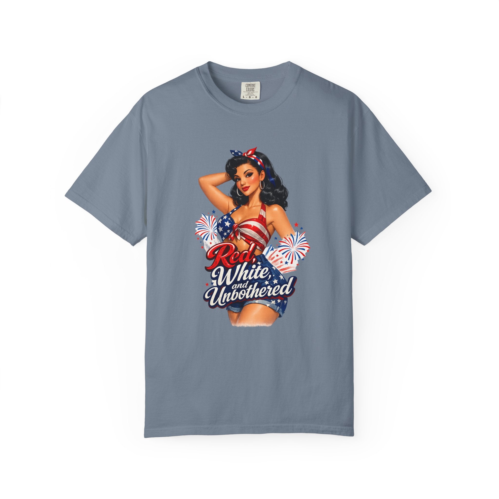 Patriotic Pin-Up T-Shirt — “Red White & Unbothered” 4th of July Tee