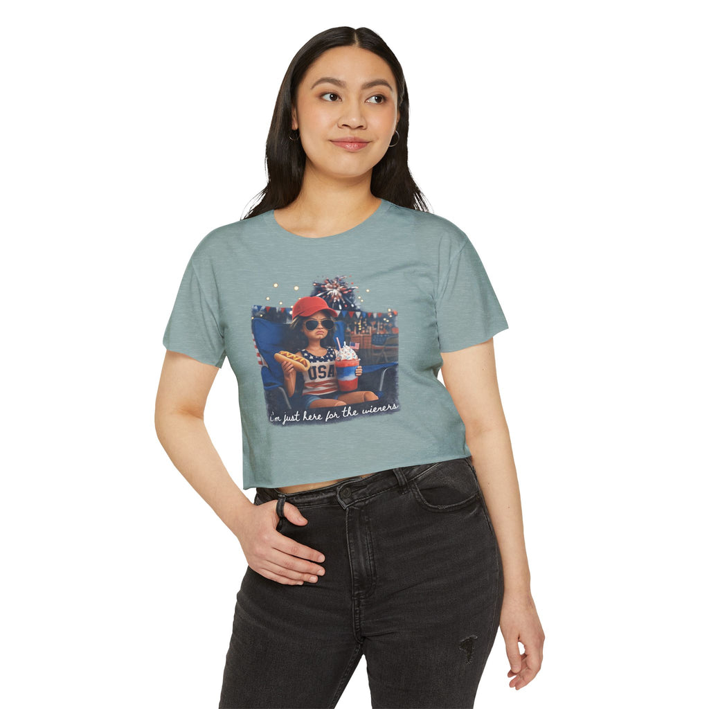 Festival Crop Top — 'I'm Just Here for the Wieners' USA Picnic Graphic