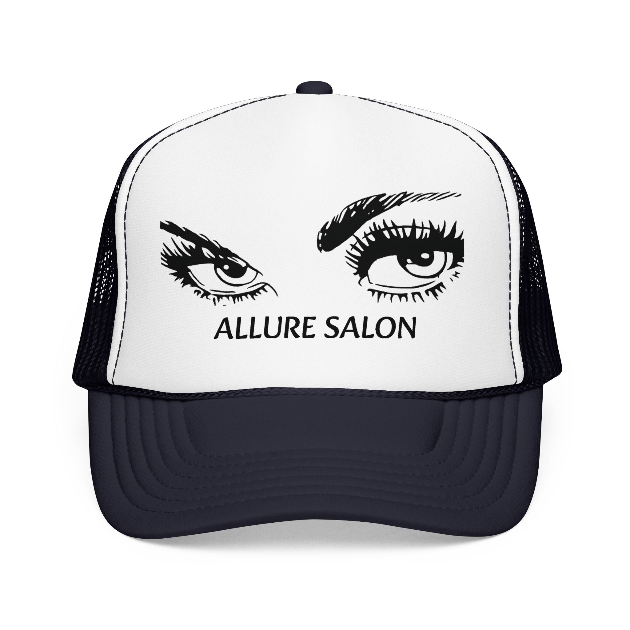 Allure Salon Trucker Hat — Embroidered Eye Logo Foam Cap