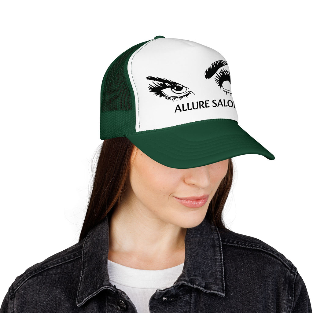 Allure Salon Trucker Hat — Embroidered Eye Logo Foam Cap