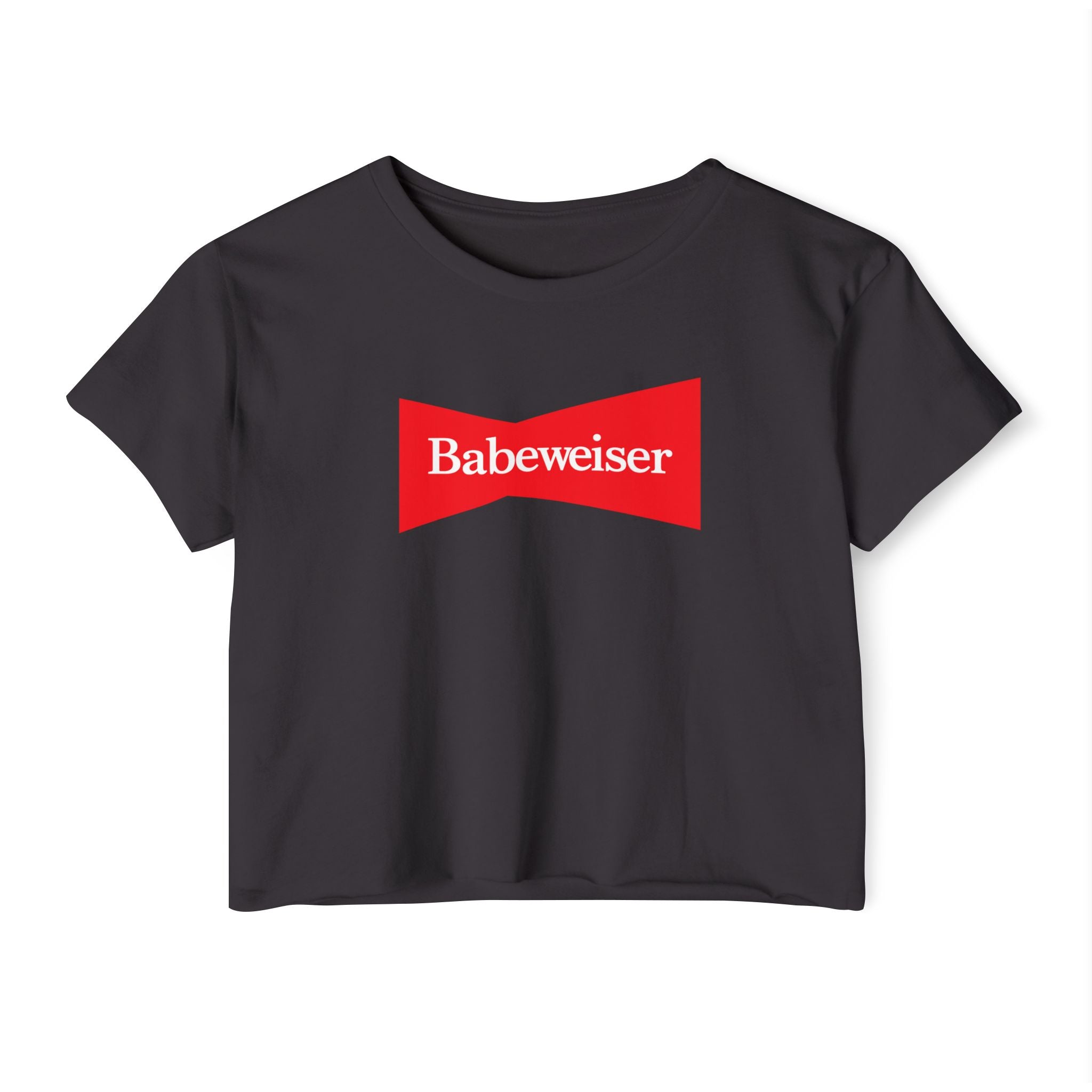 Crop Top — "Babeweiser" Red Logo Festival Tee for Women