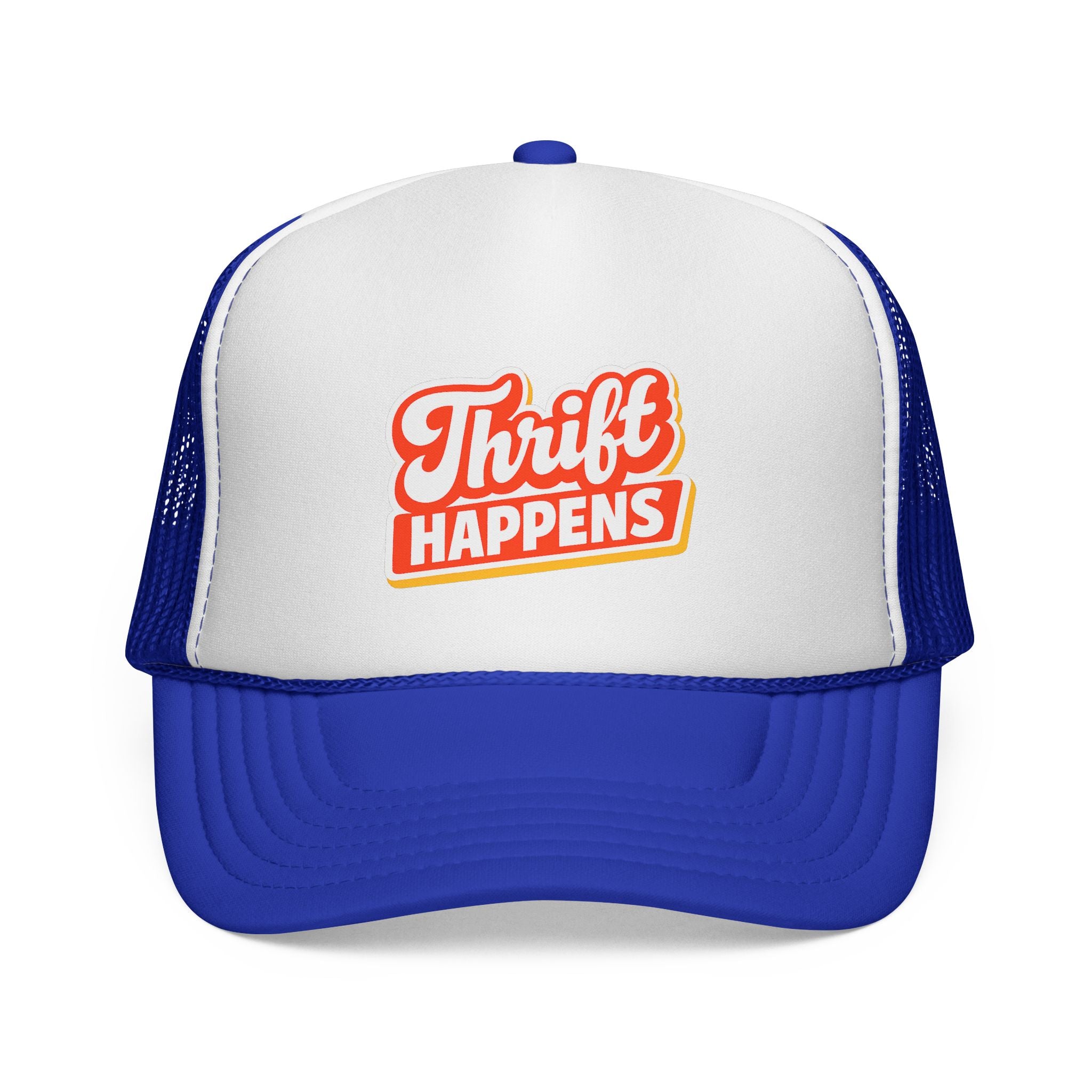 Thrift Happens Trucker Hat — Retro Thrifting Mesh Cap