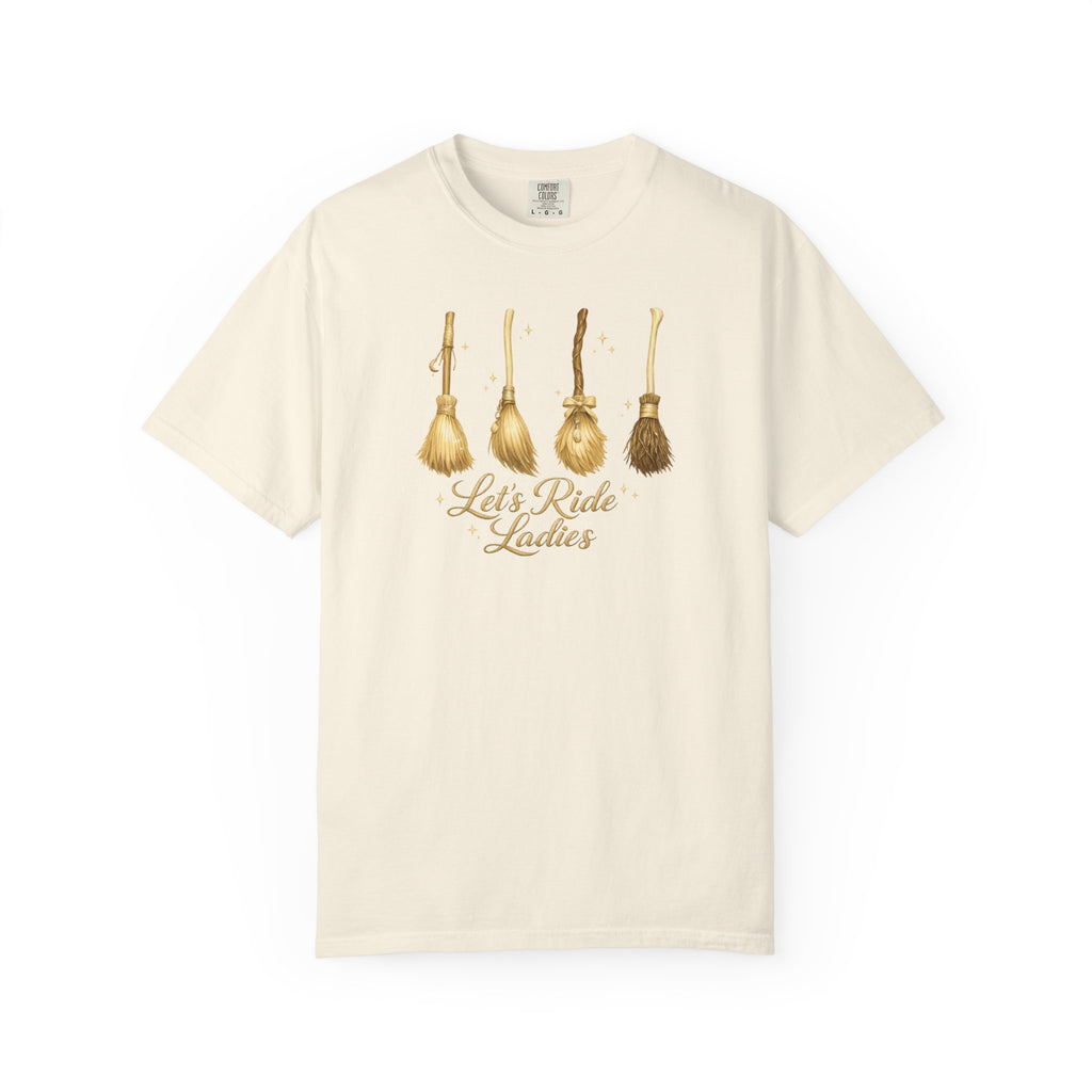 Let's Ride Ladies T-Shirt — Vintage Gold Riding Crop Equestrian Tee
