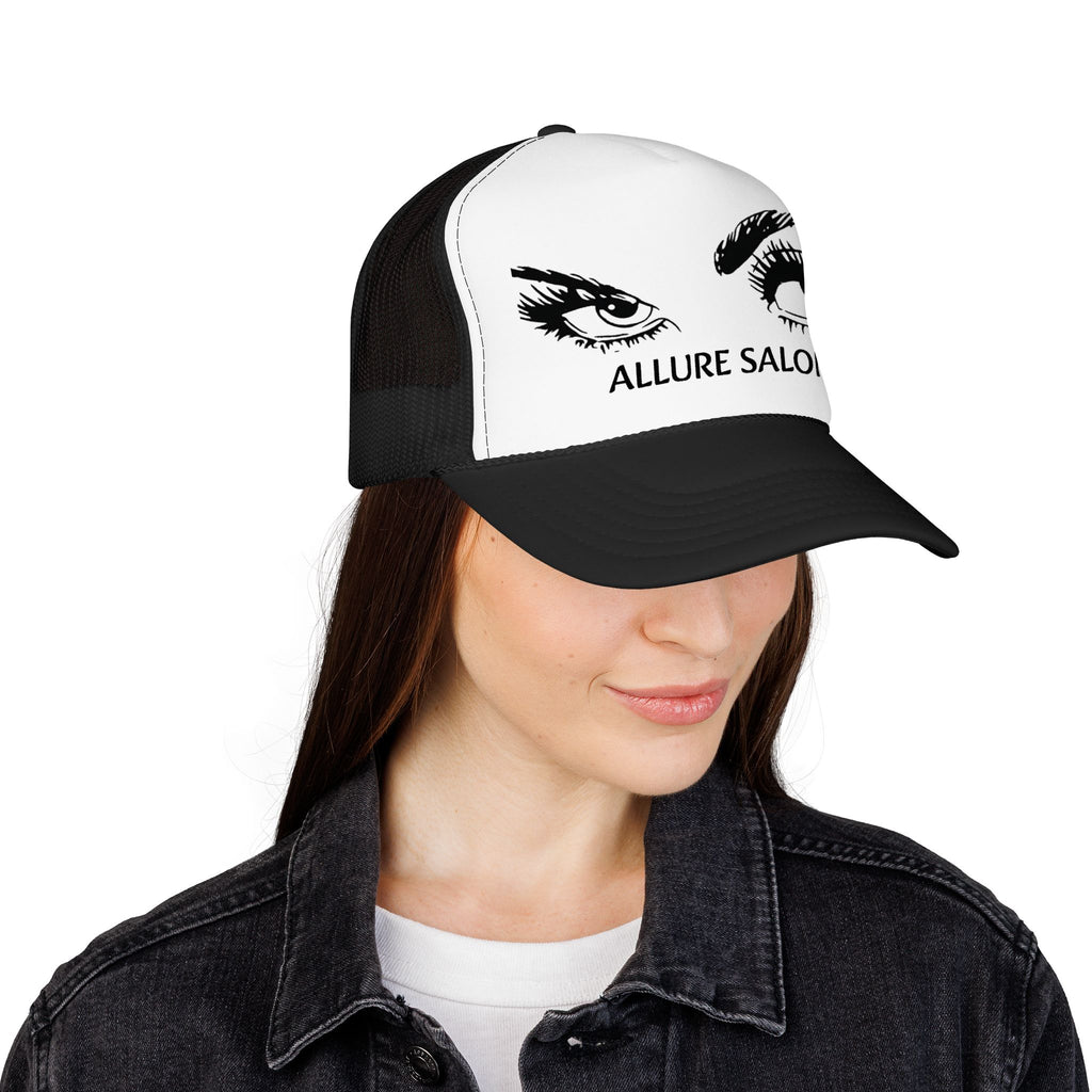 Allure Salon Trucker Hat — Embroidered Eye Logo Foam Cap