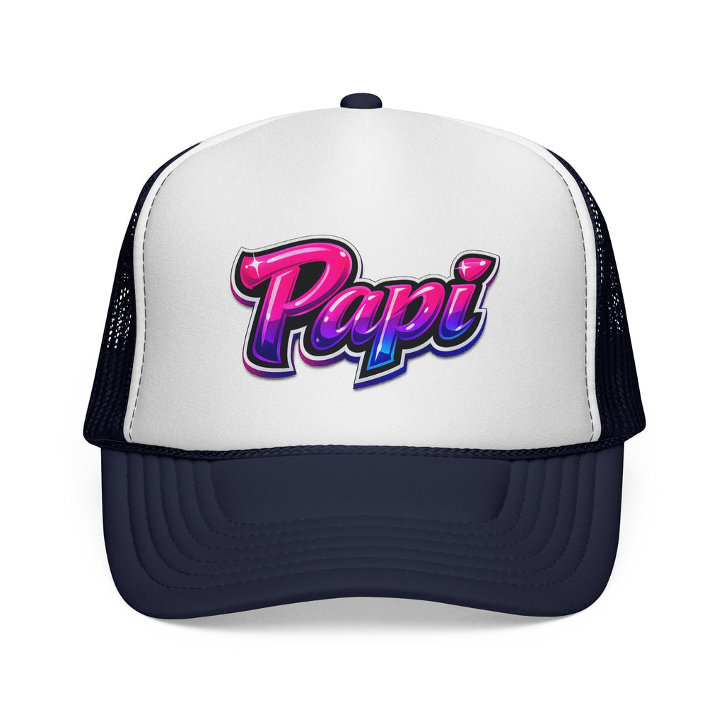 Papi Trucker Cap — Retro Neon Script Embroidered Mesh Hat