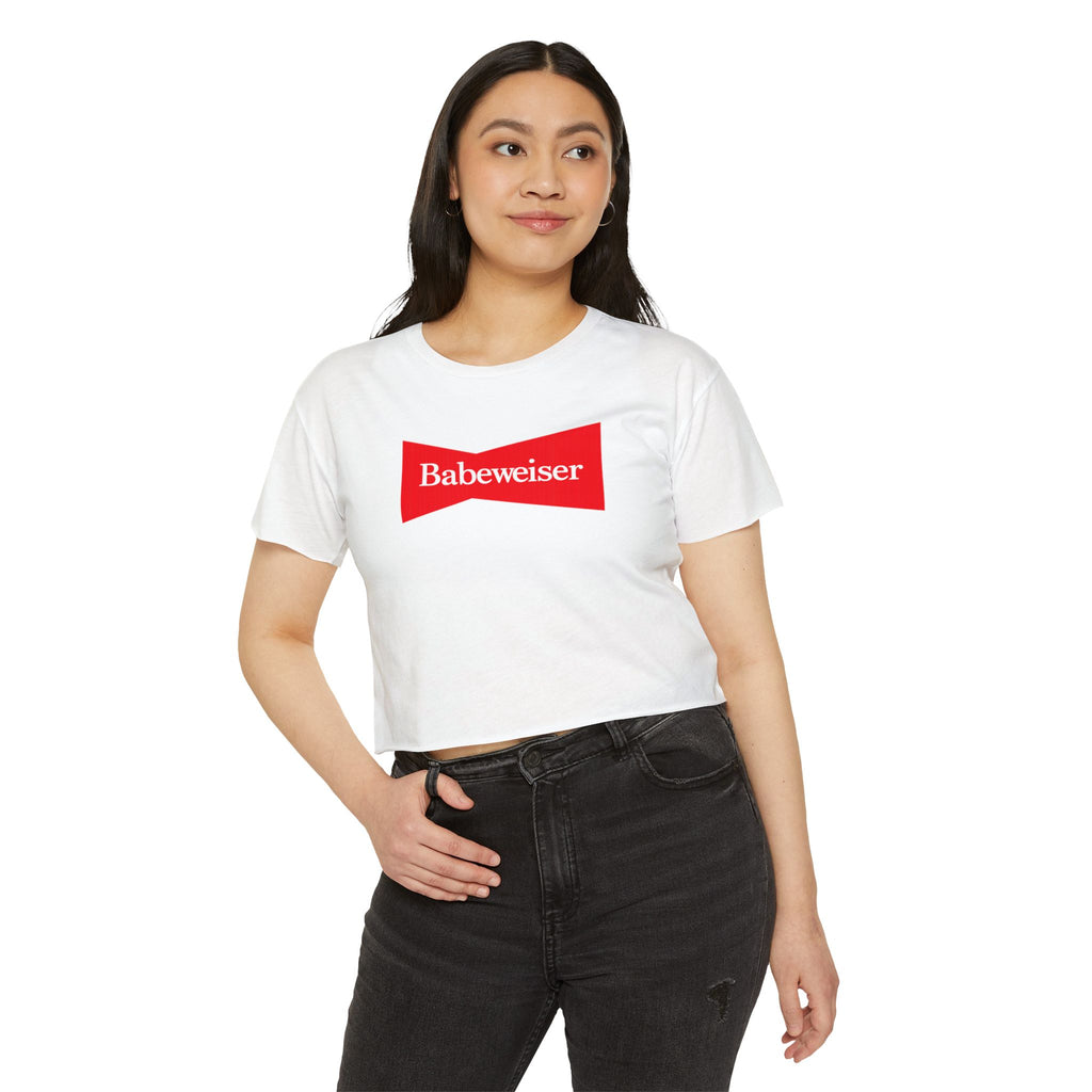 Crop Top — "Babeweiser" Red Logo Festival Tee for Women