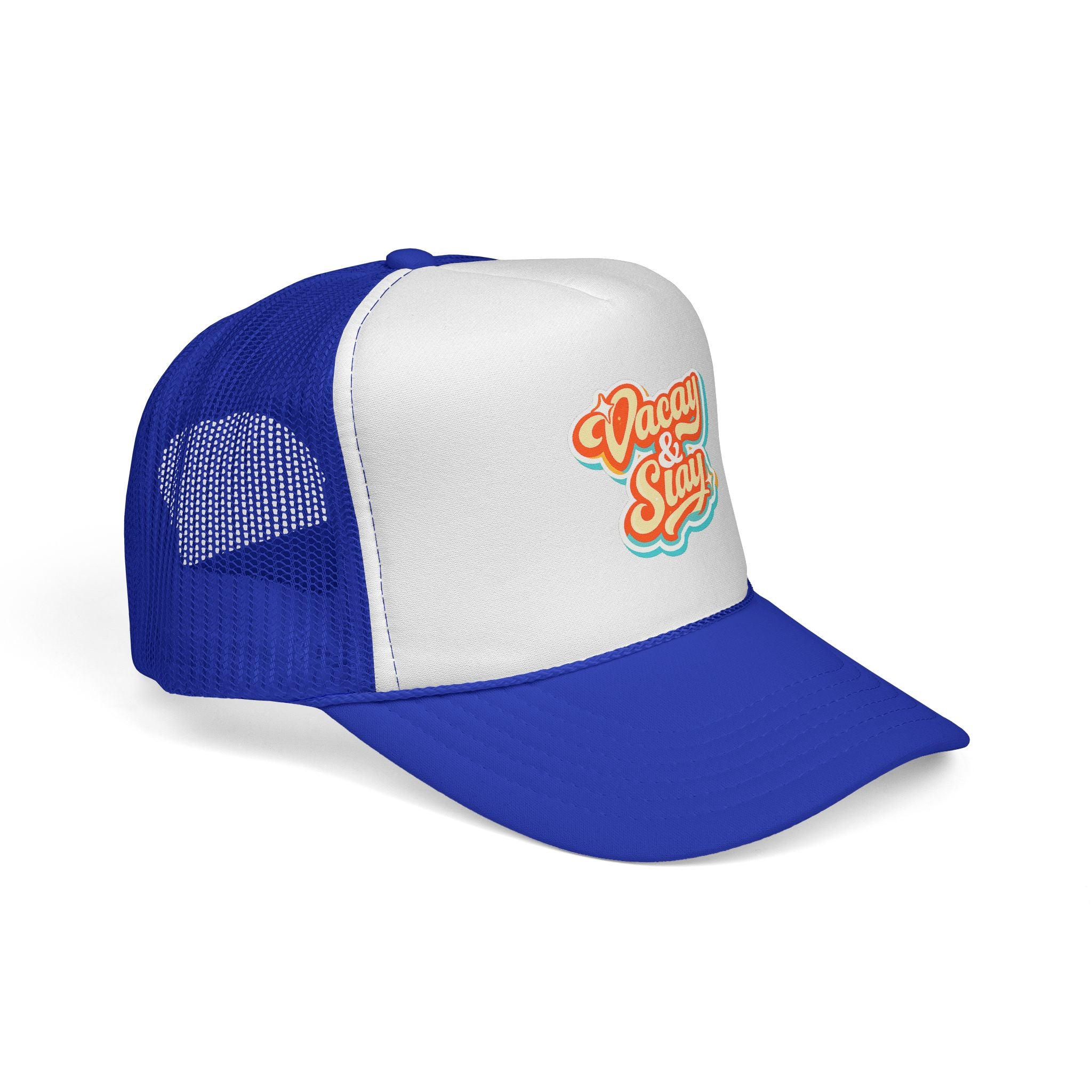 Vacay & Slay Trucker Cap — Retro Beach Vacation Mesh Hat