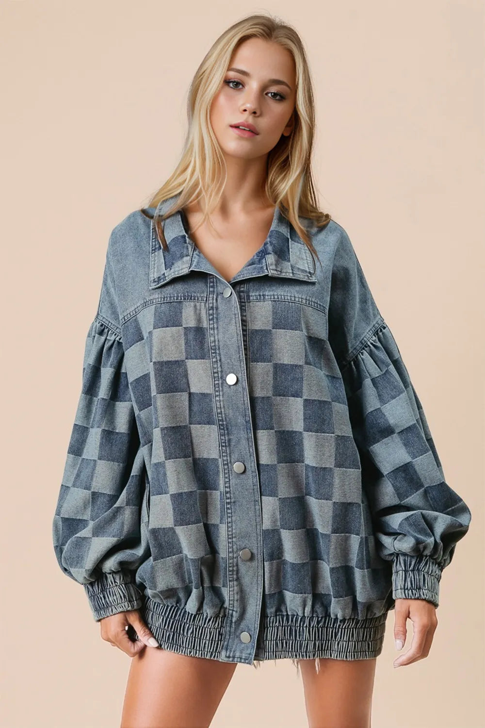 Double Take Checkered Button Up Denim Jacket – Pretty Pressure ️