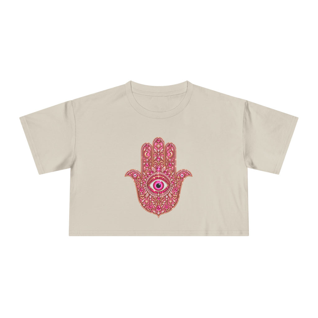Women's Hamsa Hand Crop Tee – Pink Evil Eye Protection