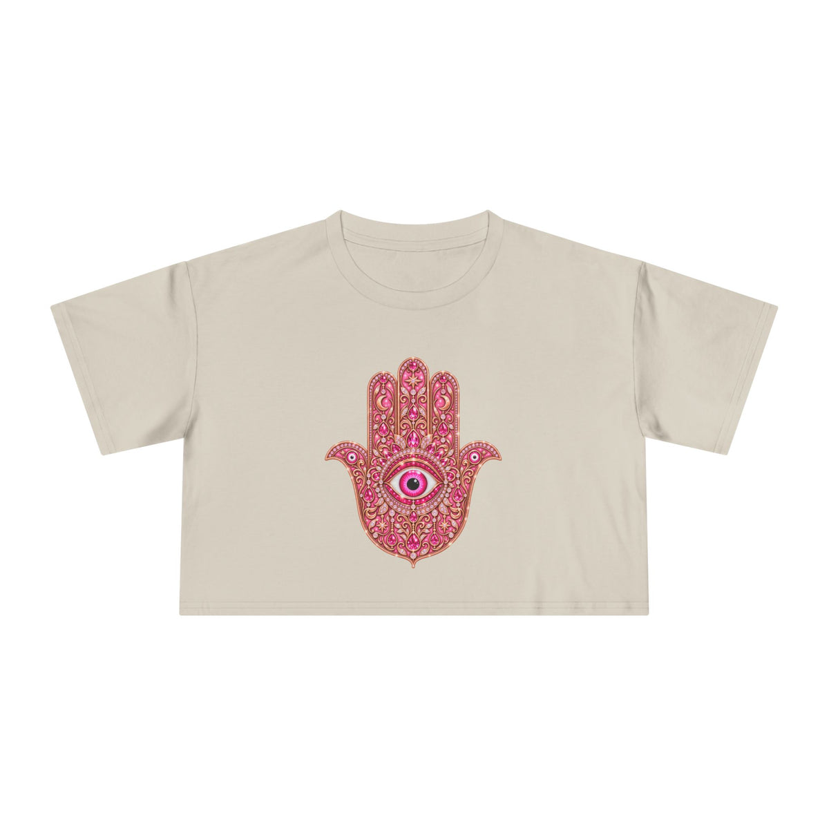 Women's Hamsa Hand Crop Tee – Pink Evil Eye Protection
