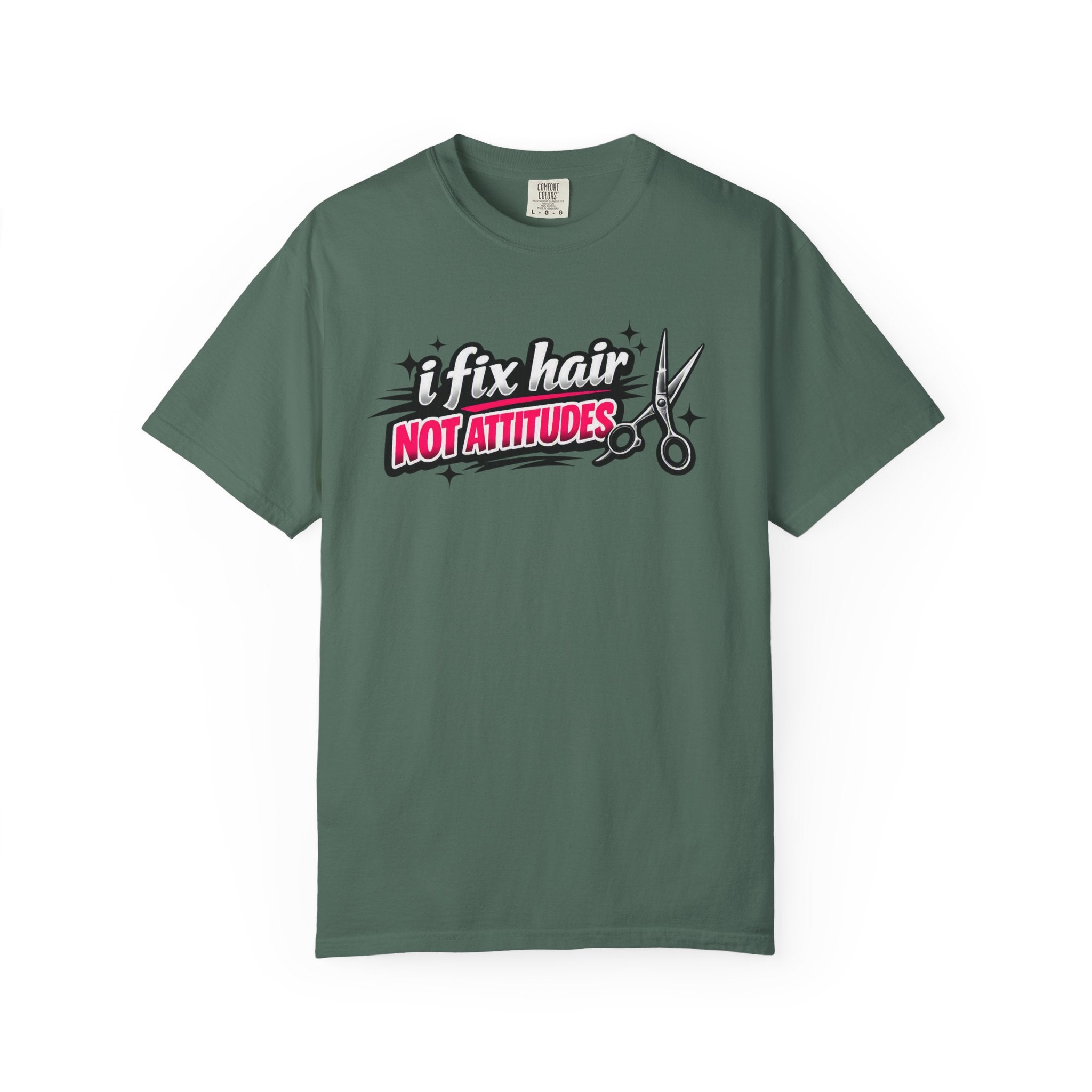Hair Stylist T-Shirt — “I Fix Hair Not Attitudes” Scissors Graphic Tee