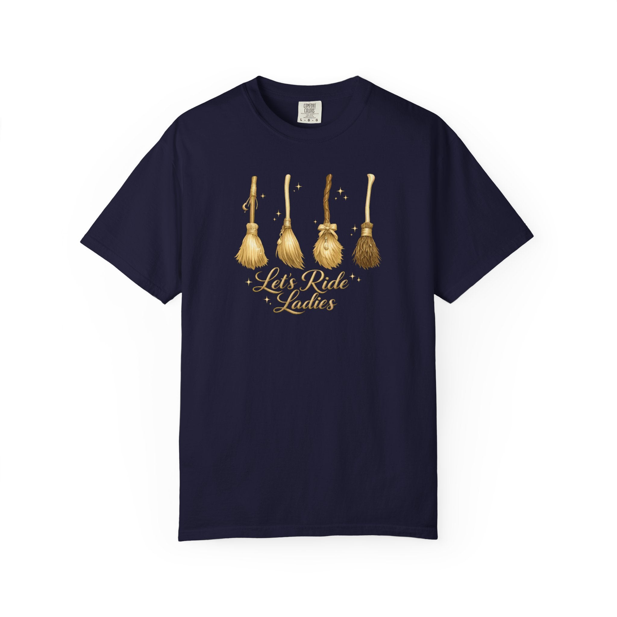 Let's Ride Ladies T-Shirt — Vintage Gold Riding Crop Equestrian Tee
