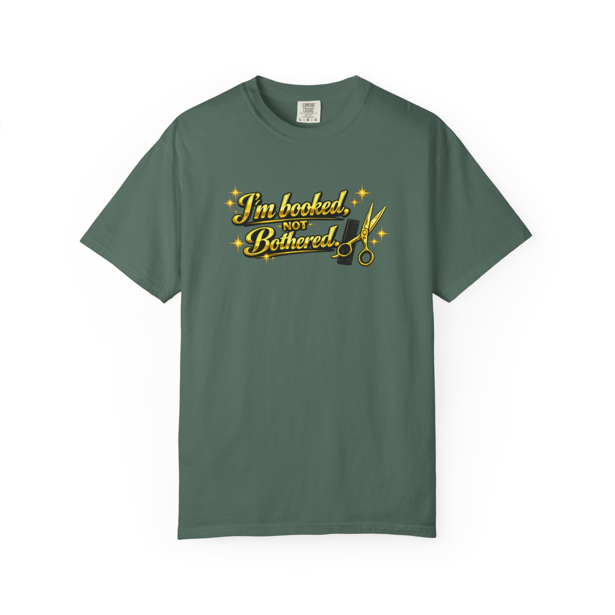 I'm Booked Not Bittered Barber T‑Shirt — Vintage Barber Scissors Design