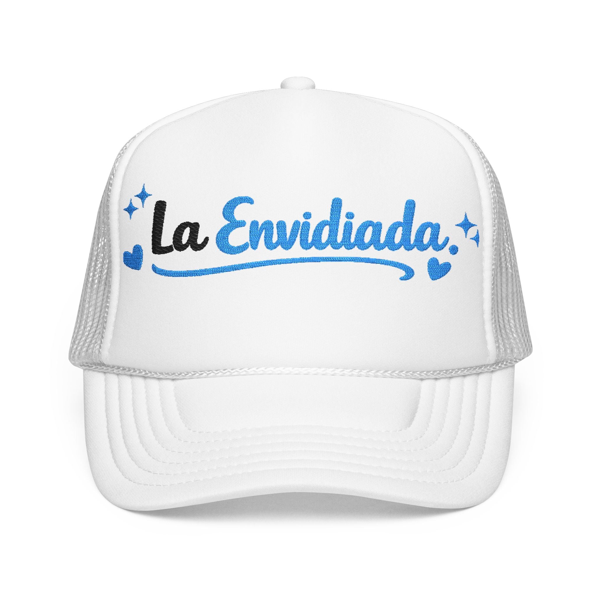 Emocionada Script Trucker Hat — Blue Glitter "La Envidiada" Foam Cap