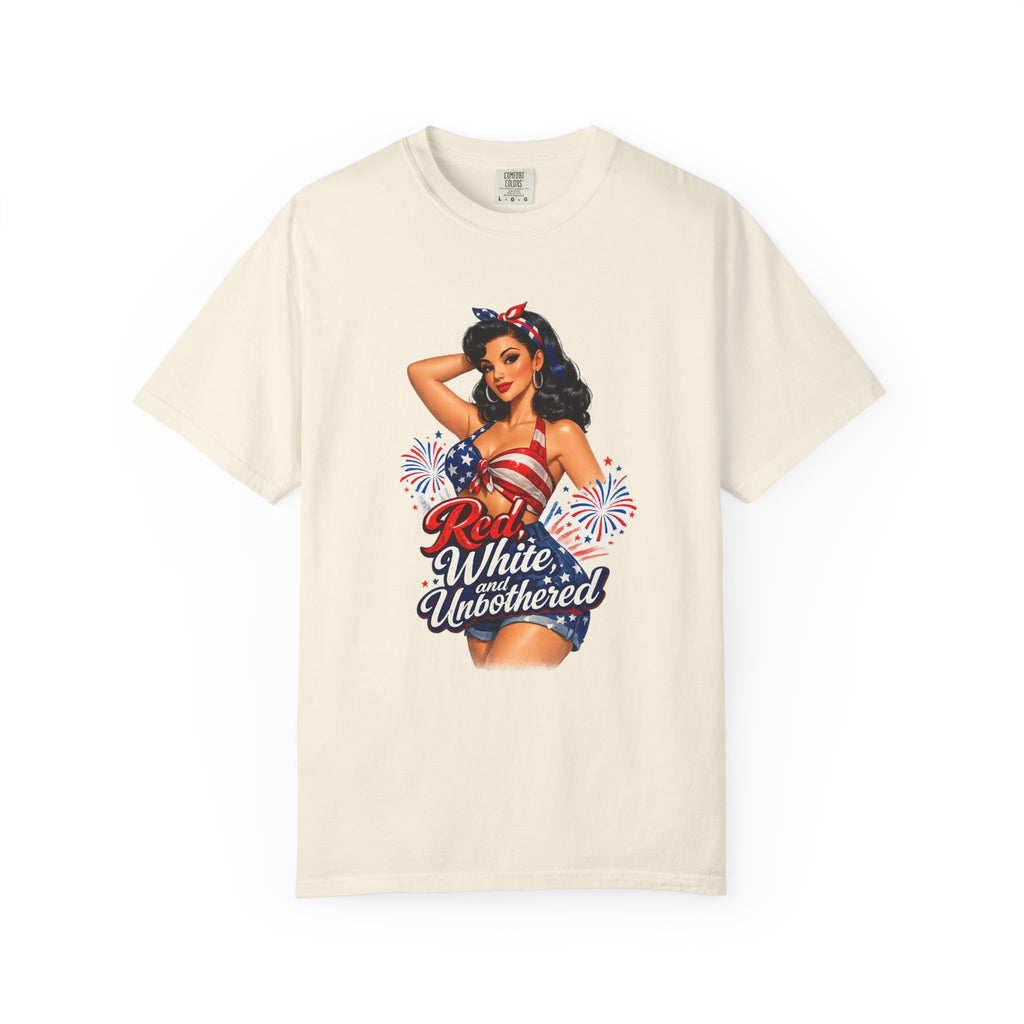 Patriotic Pin-Up T-Shirt — “Red White & Unbothered” 4th of July Tee