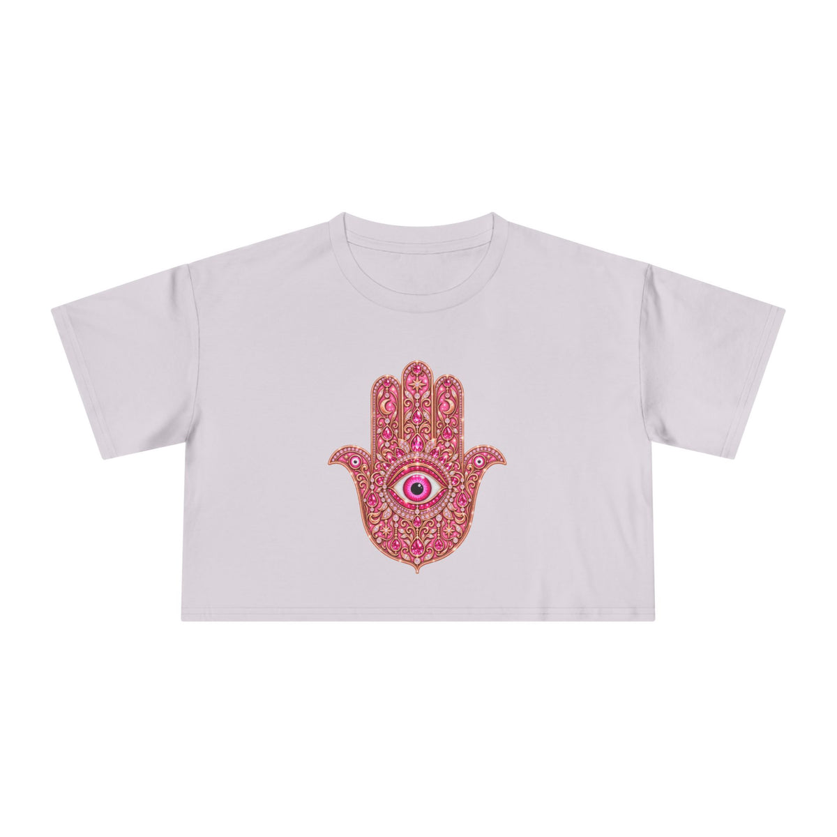 Women's Hamsa Hand Crop Tee – Pink Evil Eye Protection
