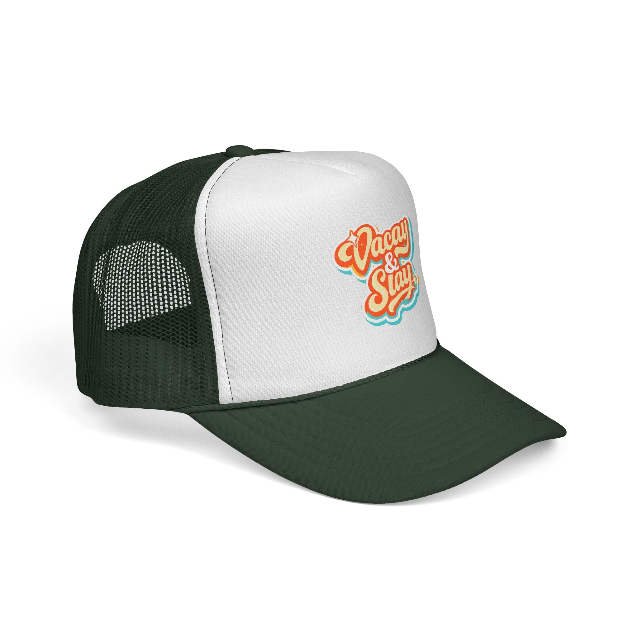 Vacay & Slay Trucker Cap — Retro Beach Vacation Mesh Hat