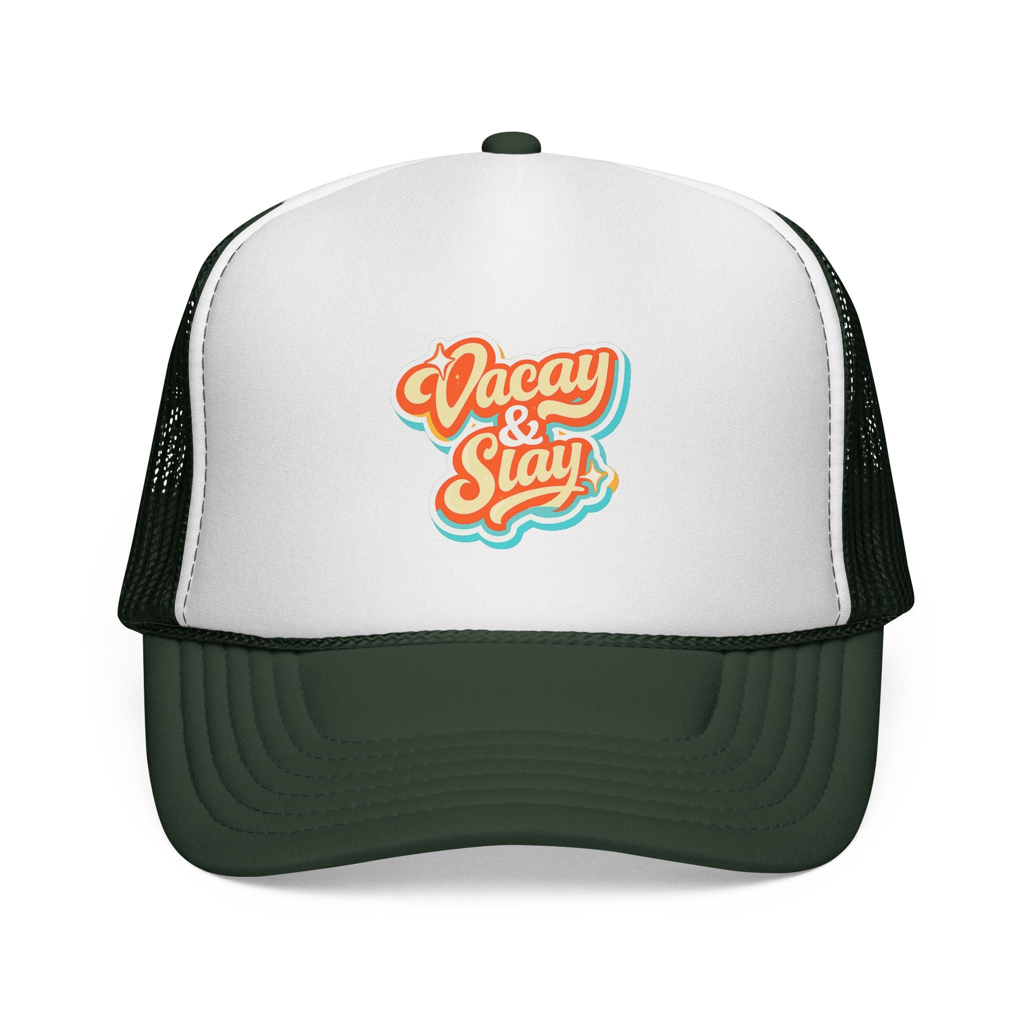 Vacay & Slay Trucker Cap — Retro Beach Vacation Mesh Hat