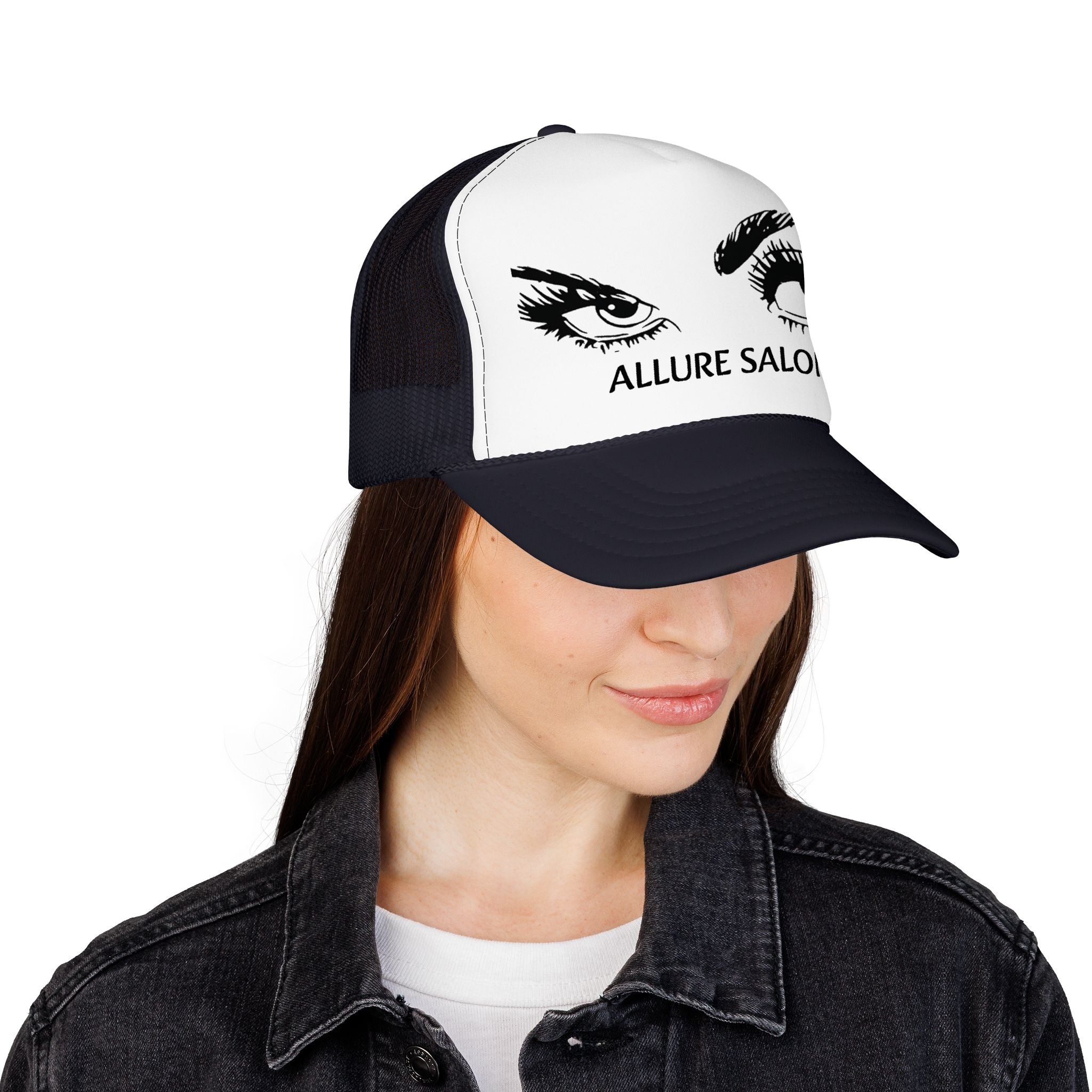 Allure Salon Trucker Hat — Embroidered Eye Logo Foam Cap