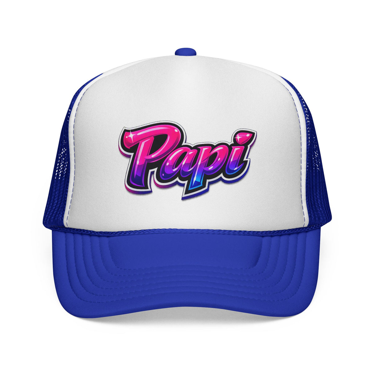 Papi Trucker Cap — Retro Neon Script Embroidered Mesh Hat
