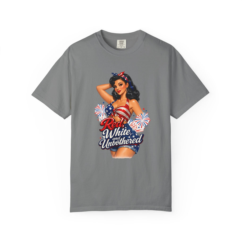 Patriotic Pin-Up T-Shirt — “Red White & Unbothered” 4th of July Tee