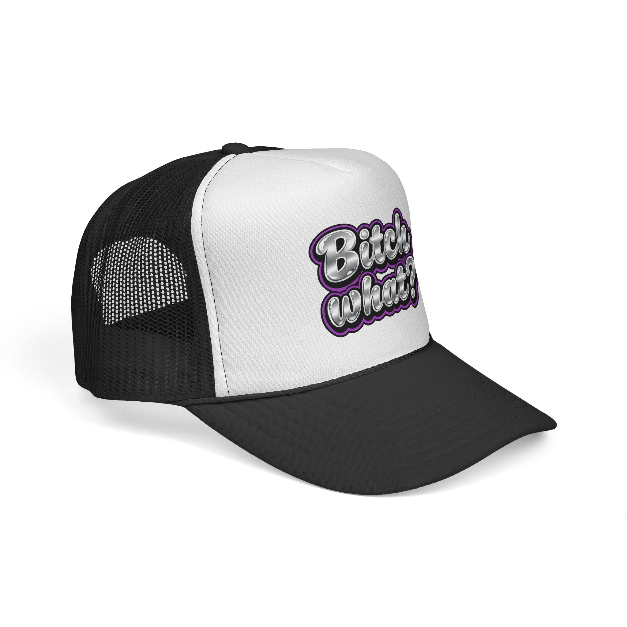 Trucker Cap — "Bitch What?" Retro Script Mesh Hat