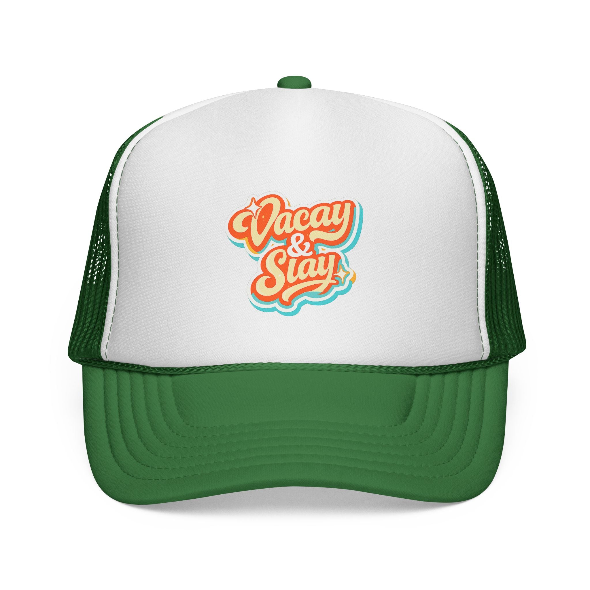 Vacay & Slay Trucker Cap — Retro Beach Vacation Mesh Hat
