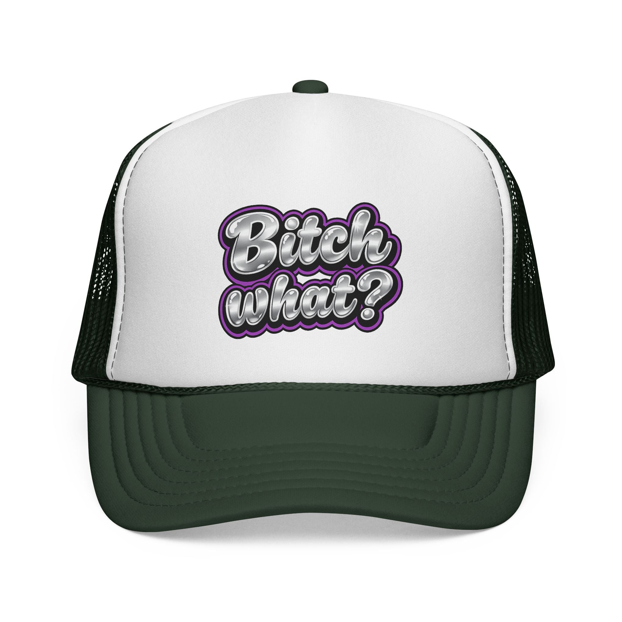 Trucker Cap — "Bitch What?" Retro Script Mesh Hat