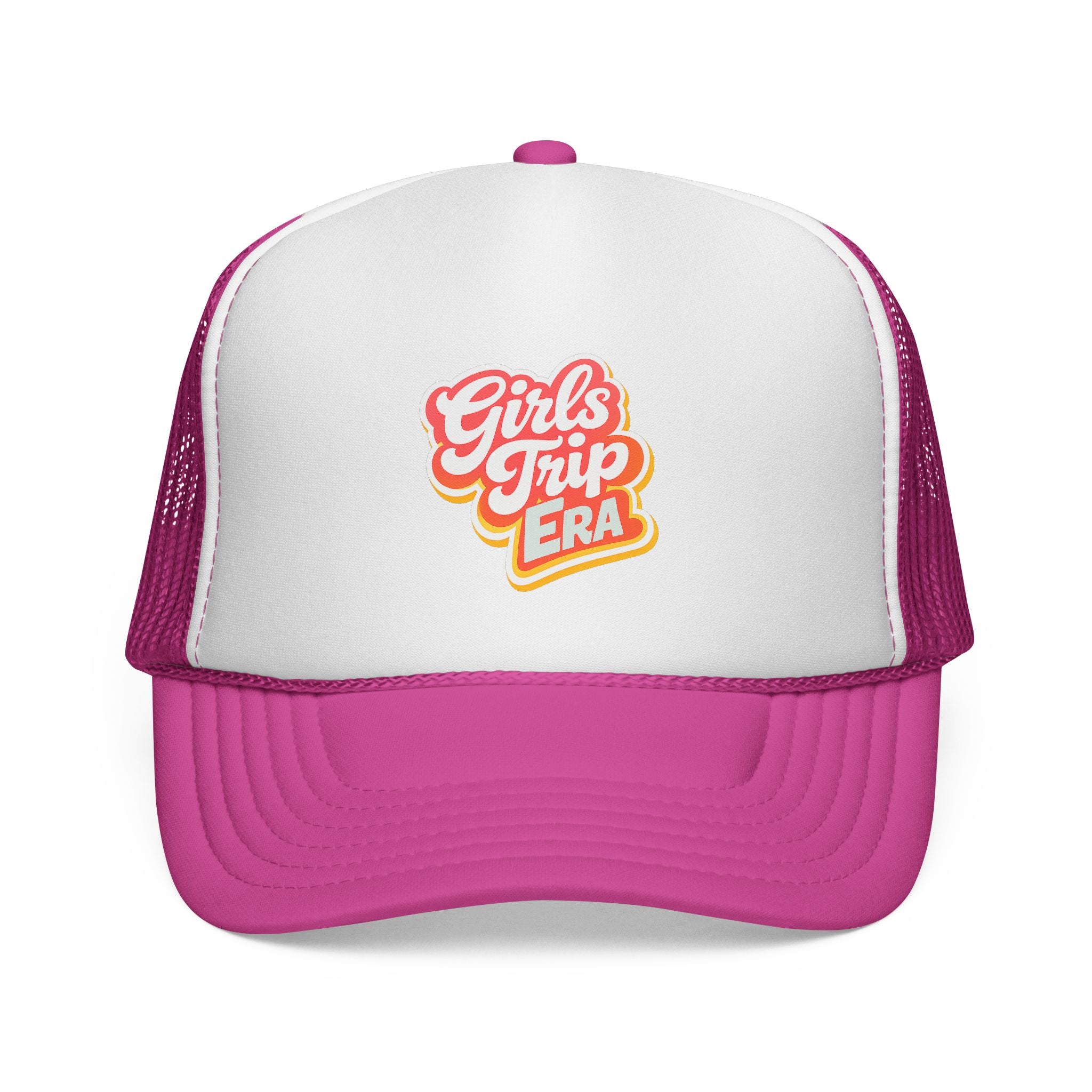 Girls Trip Era Trucker Cap — Retro Script Mesh Hat for Bachelorette & Travel