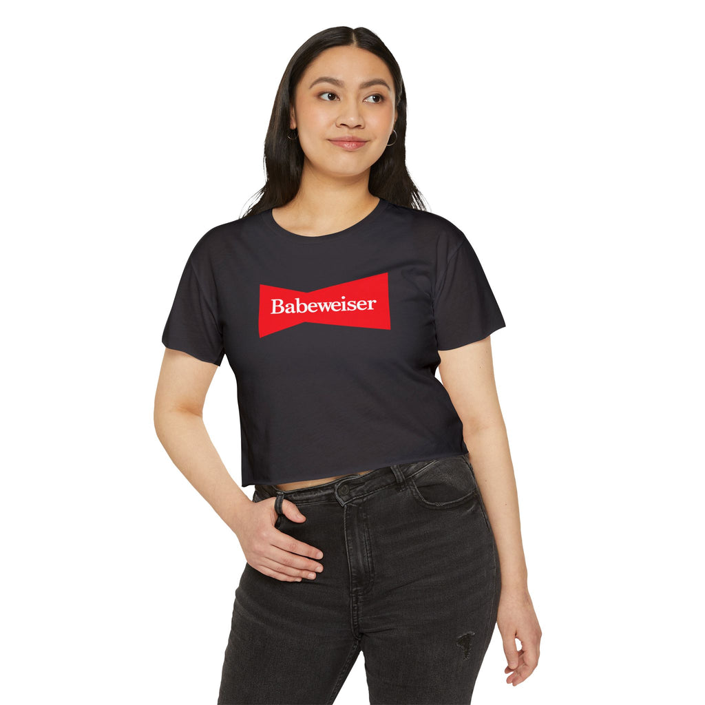 Crop Top — "Babeweiser" Red Logo Festival Tee for Women