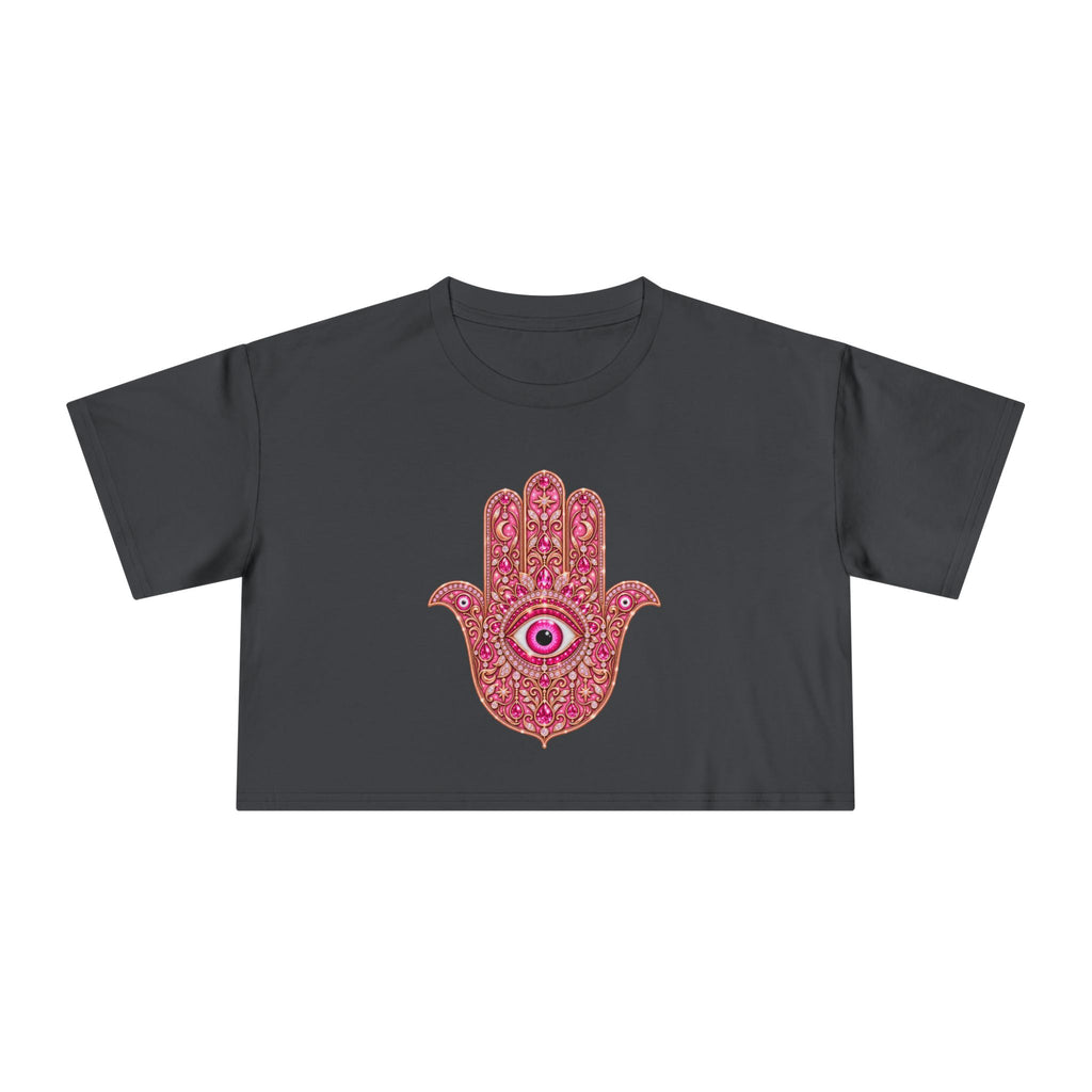 Women's Hamsa Hand Crop Tee – Pink Evil Eye Protection