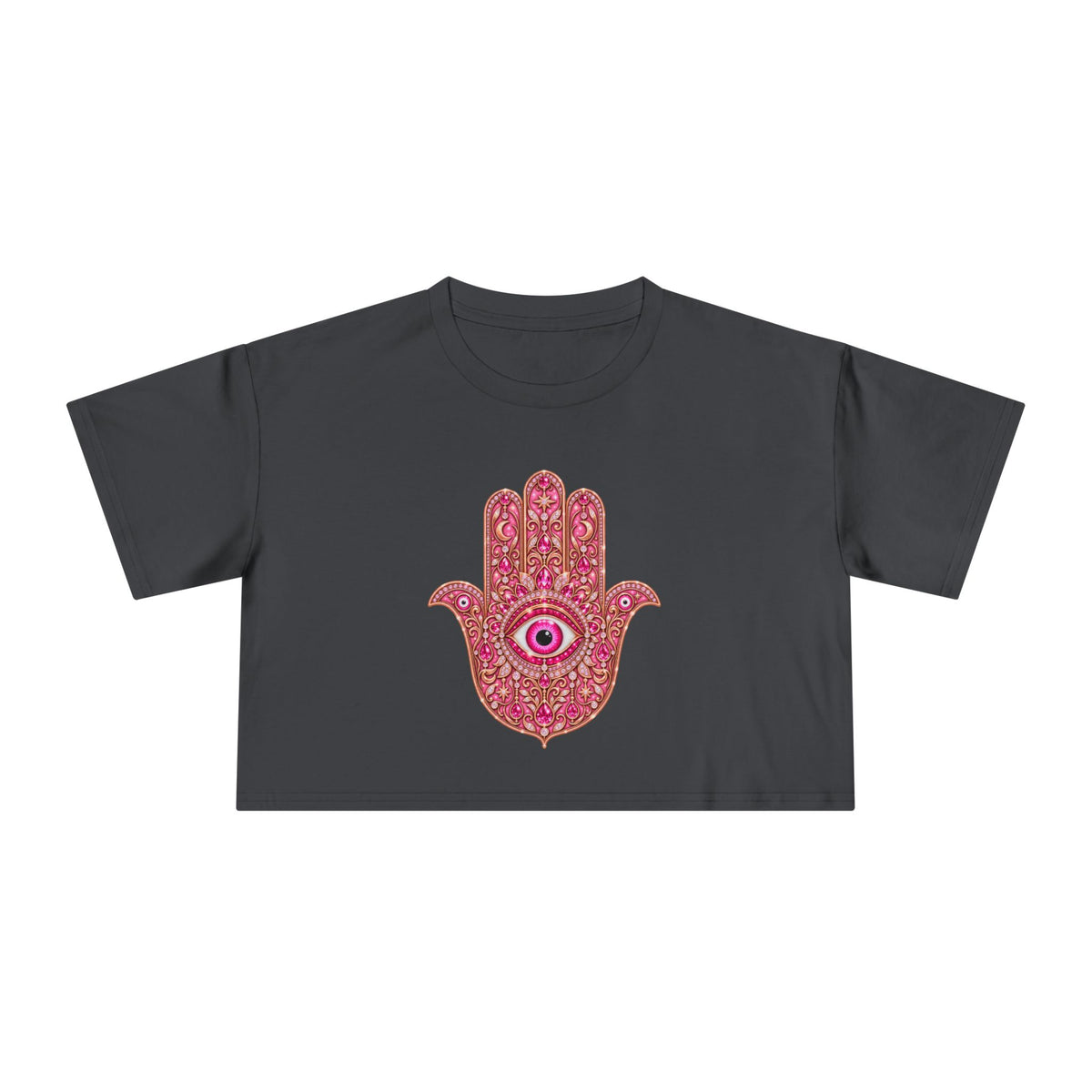 Women's Hamsa Hand Crop Tee – Pink Evil Eye Protection