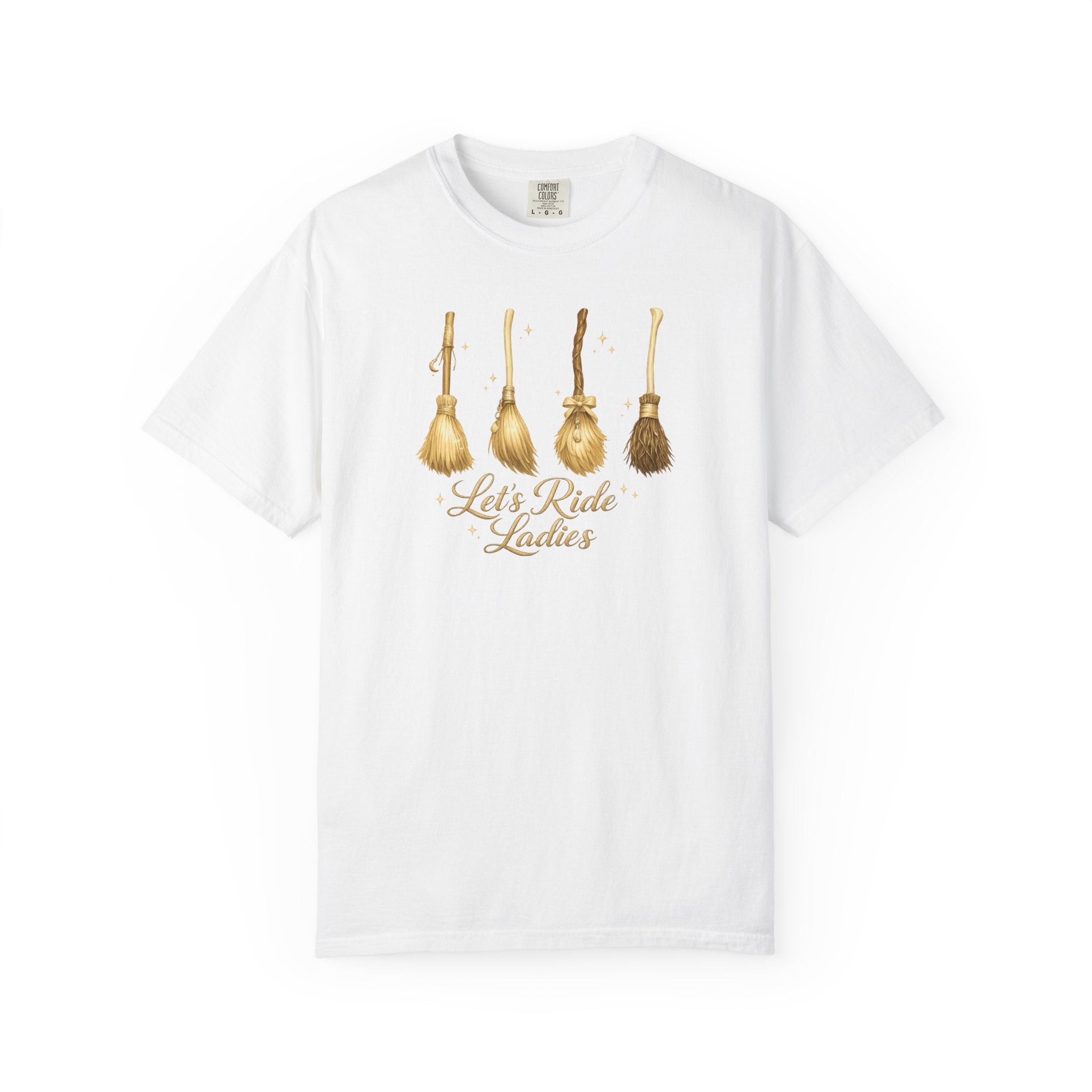 Let's Ride Ladies T-Shirt — Vintage Gold Riding Crop Equestrian Tee