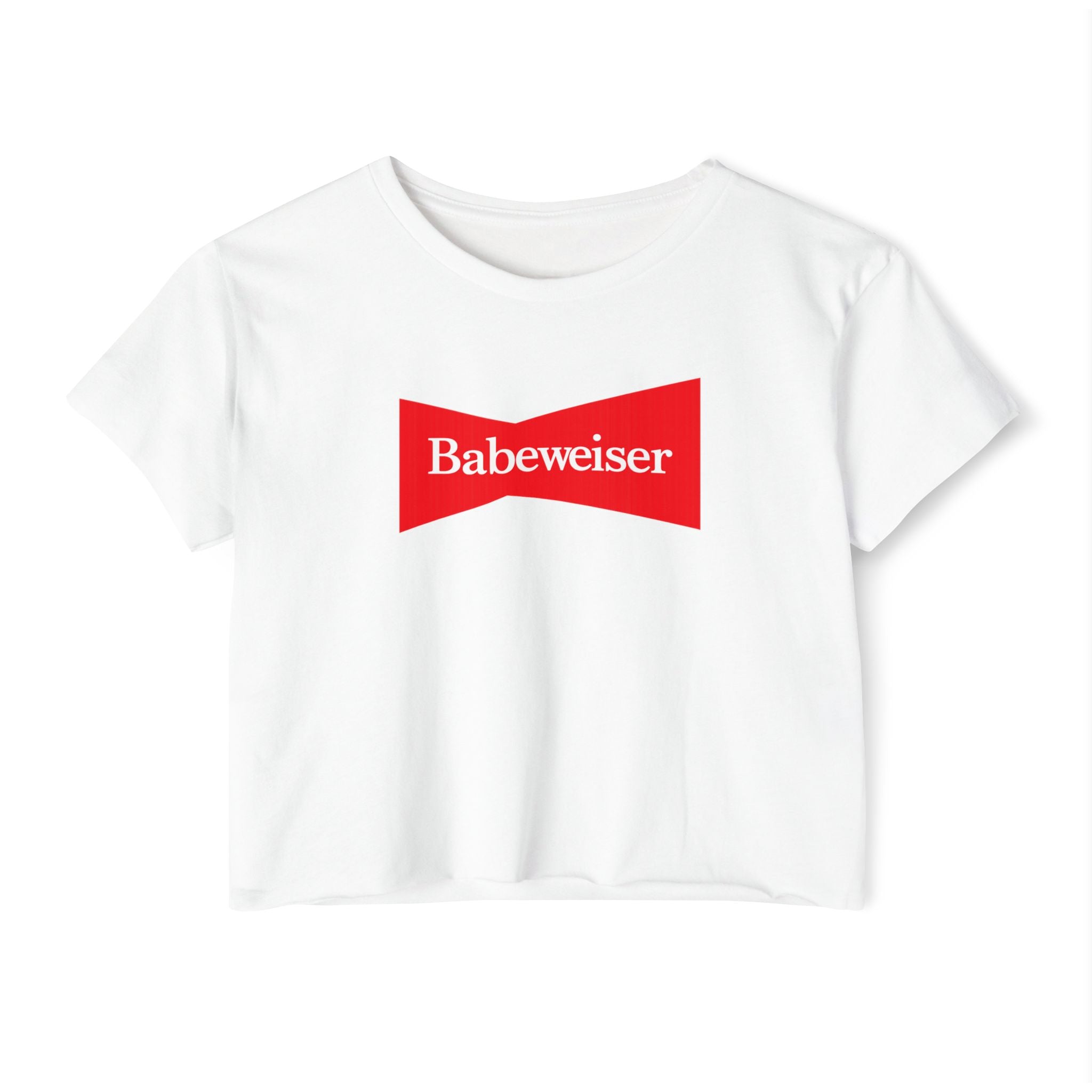 Crop Top — "Babeweiser" Red Logo Festival Tee for Women