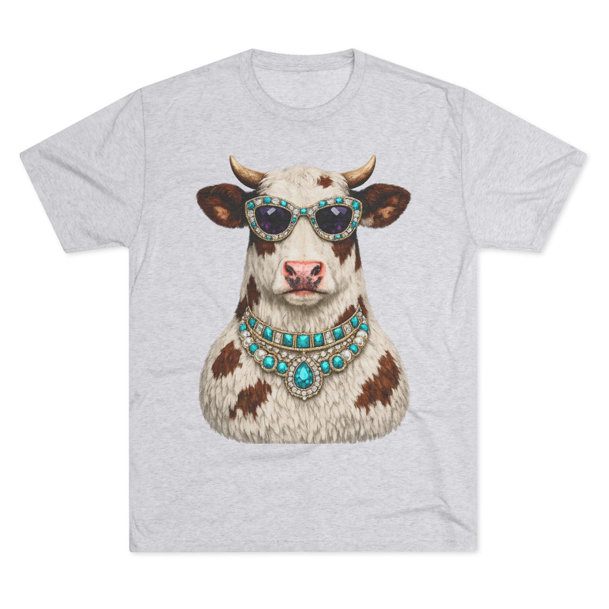 Cow with Sunglasses & Turquoise Necklace T-Shirt — Quirky Western Farm Animal Tee