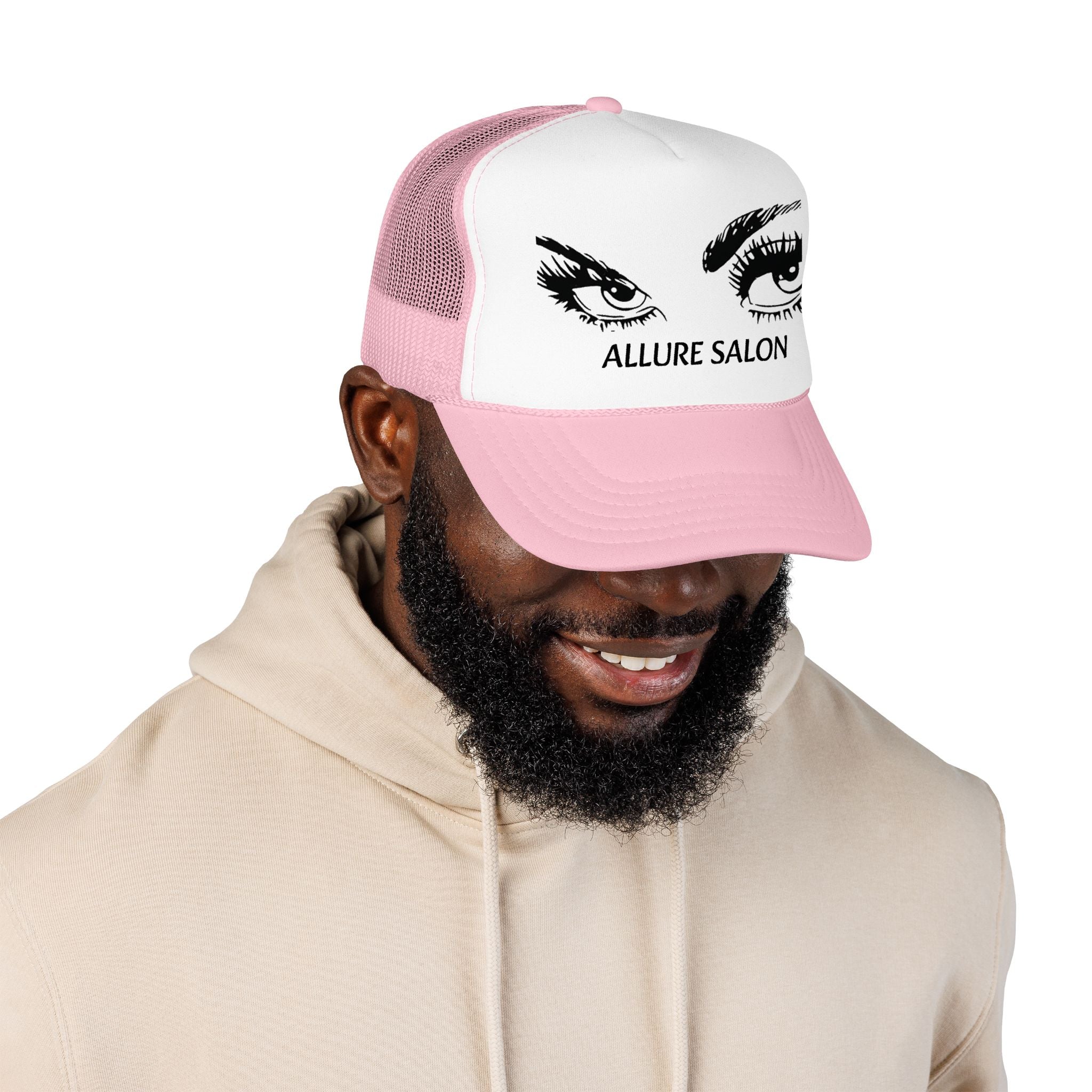 Allure Salon Trucker Hat — Embroidered Eye Logo Foam Cap