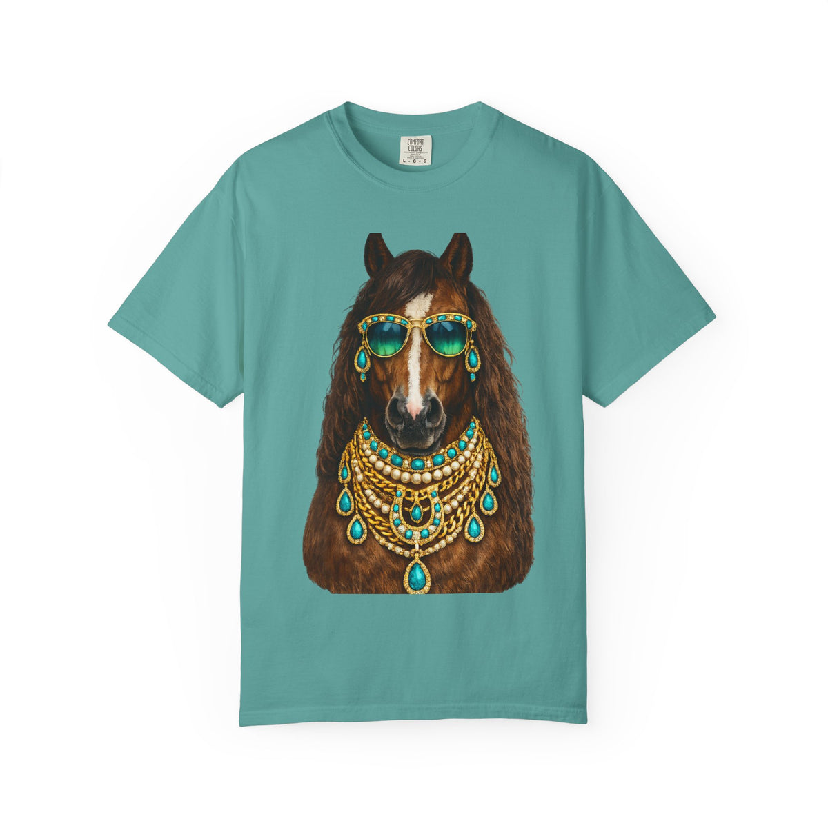 Boho Horse Graphic T-Shirt with Turquoise Jewelry Design